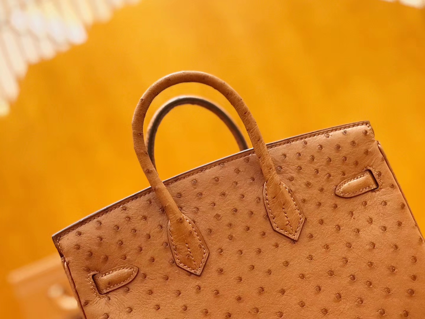 Hermès（爱马仕）Birkin 25cm 鸵鸟皮 金棕色 全手工缝制 现货