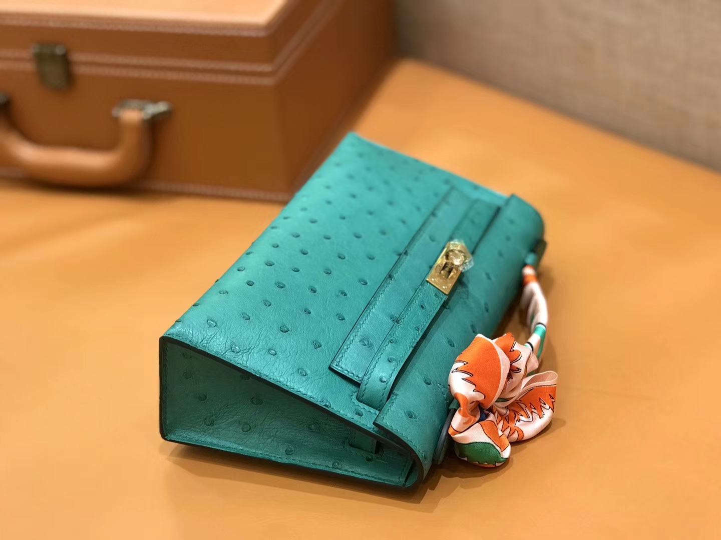 Hermès（爱马仕）Mini 1代 鸵鸟皮 丝绒绿 湖水绿 全手工缝制 现货
