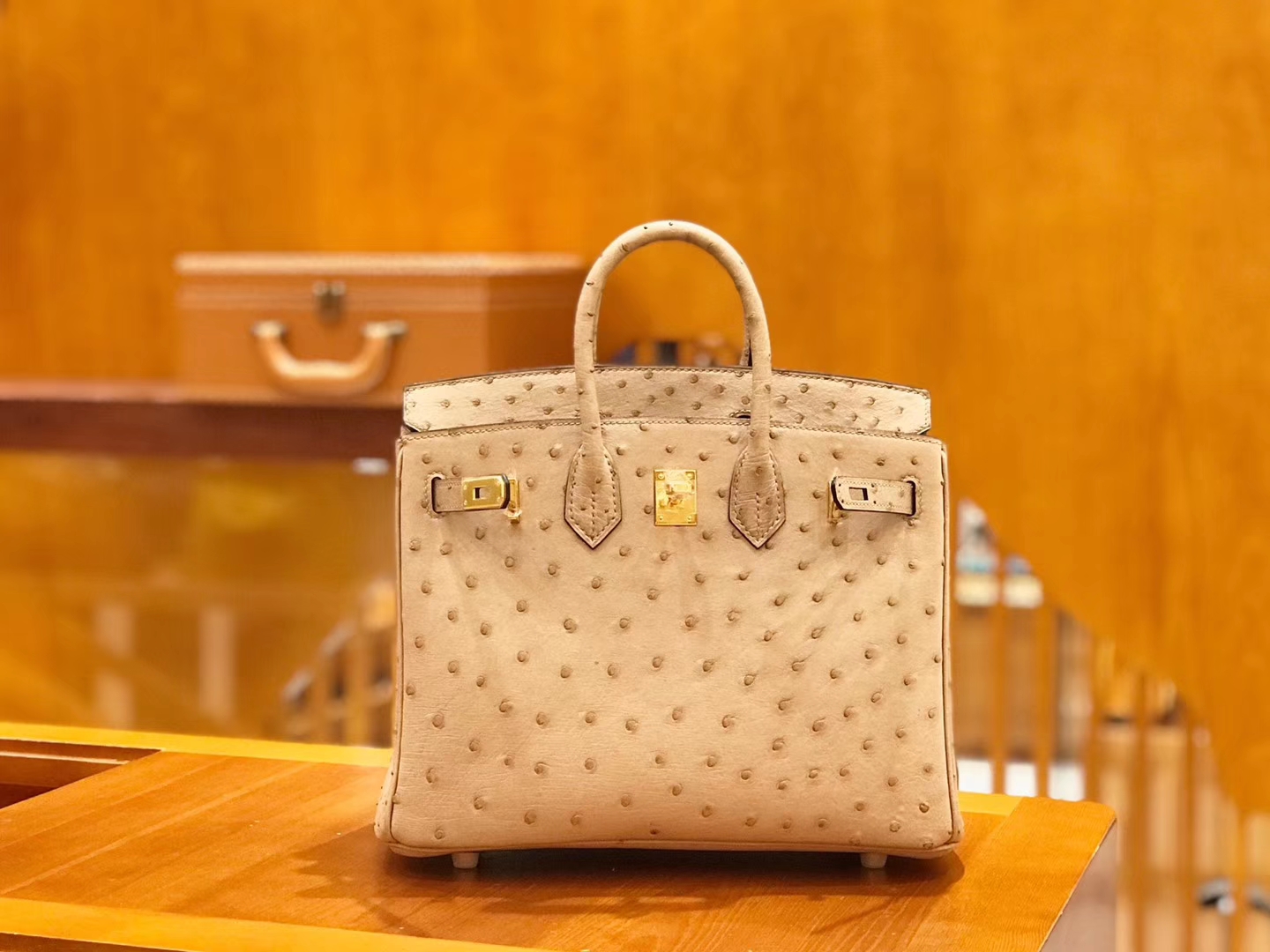 Hermès（爱马仕）Birkin 25cm 鸵鸟皮 奶粉色 全手工缝制 现货
