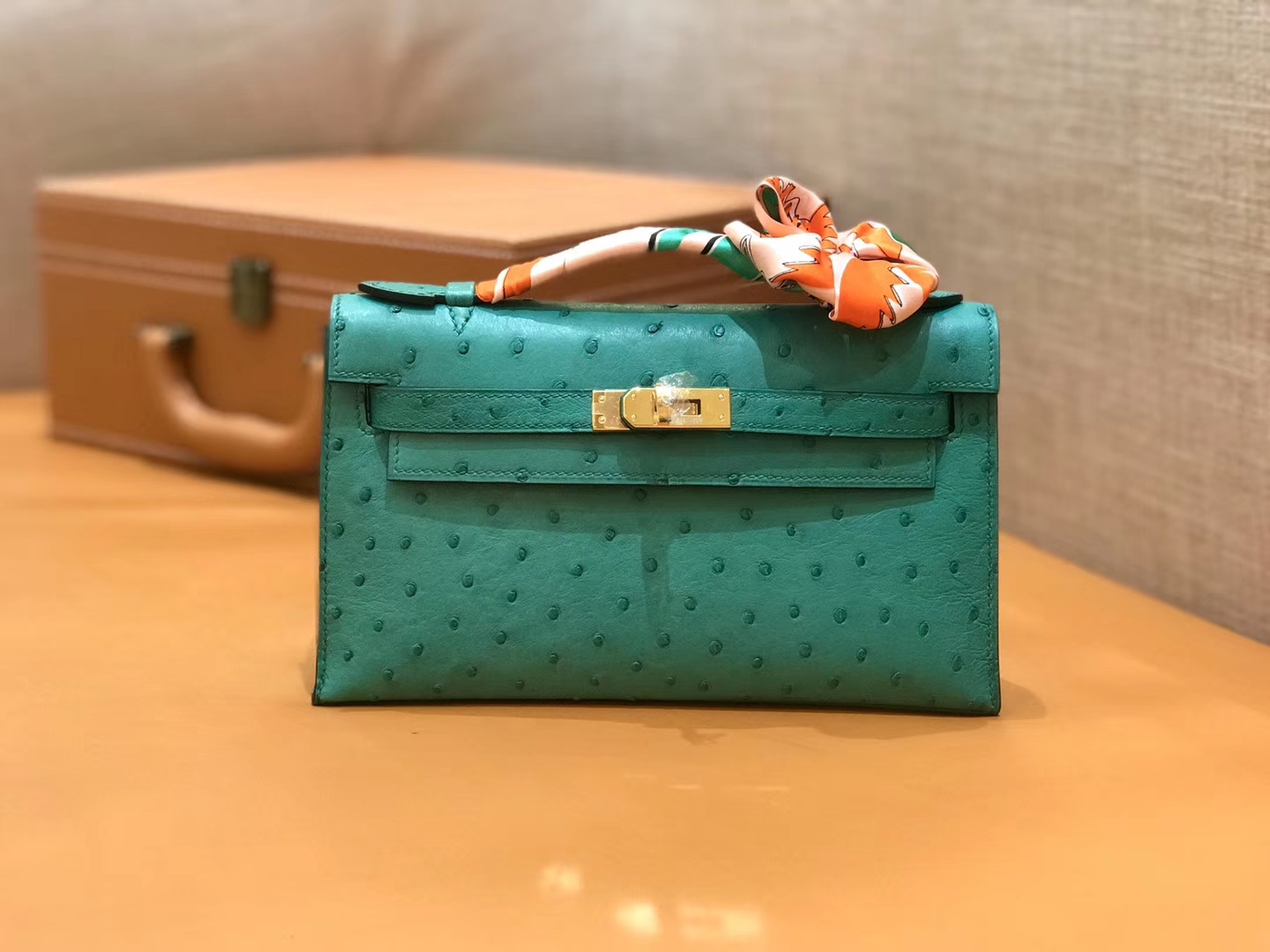 Hermès（爱马仕）Mini 1代 鸵鸟皮 丝绒绿 湖水绿 全手工缝制 现货