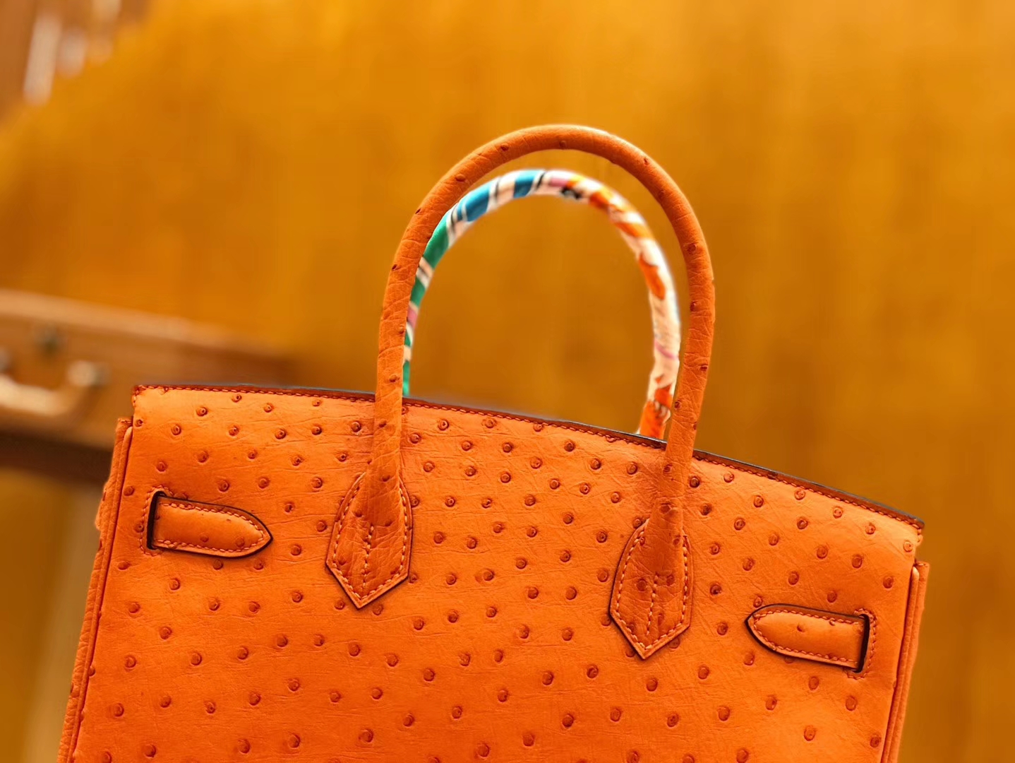 Hermès（爱马仕）Birkin 30cm 经典橙 鸵鸟皮 全手工缝制