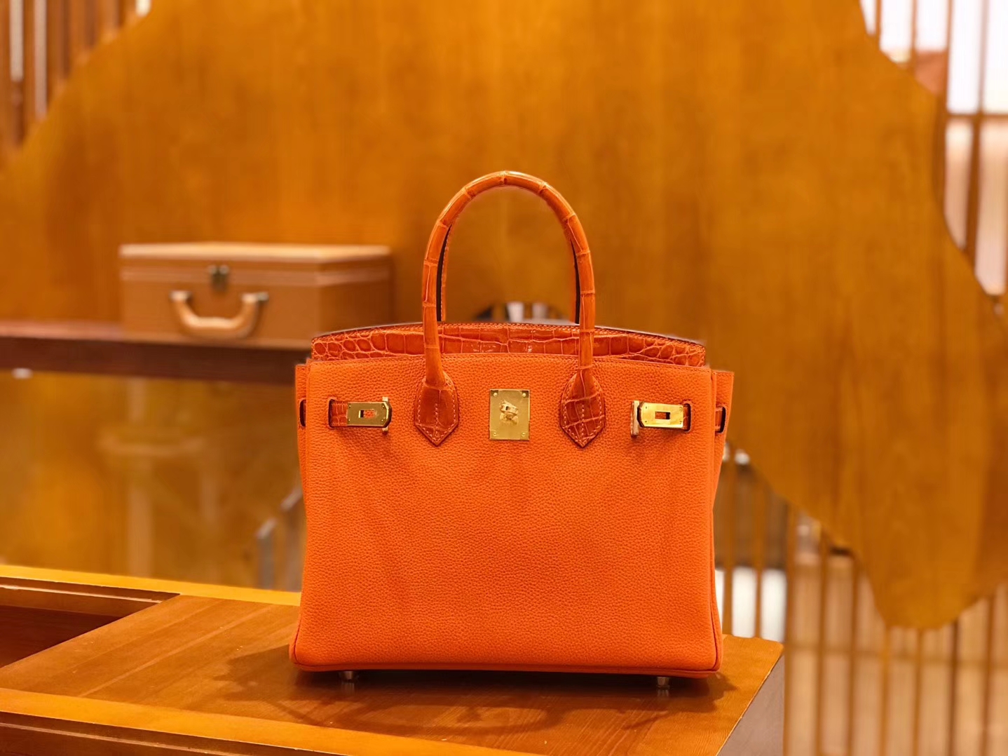 Hermès（爱马仕）Birkin Touch 火焰橙 鳄鱼皮拼牛皮 全手工缝制 30cm
