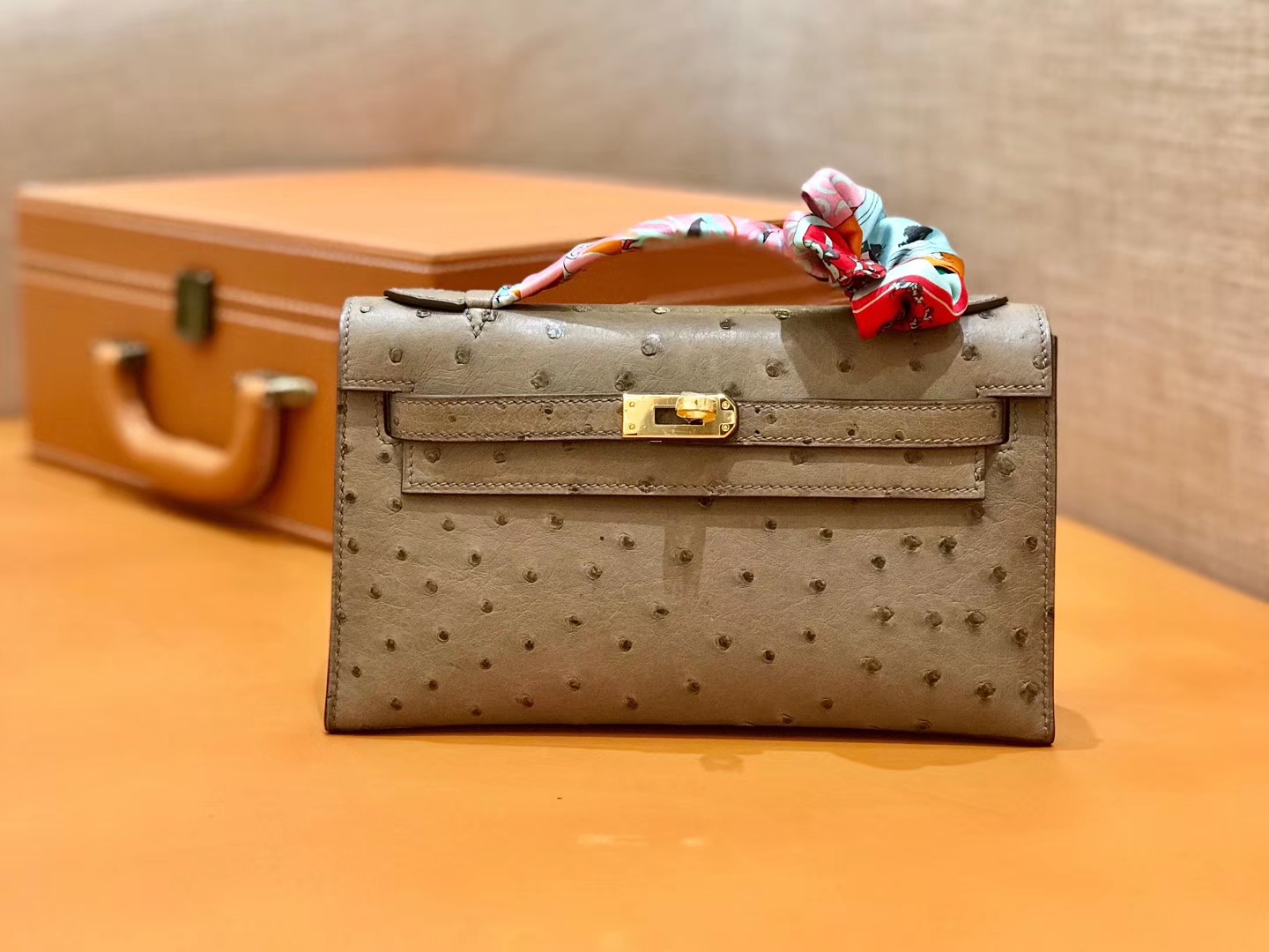 Hermès（爱马仕）MiniKelly 迷你凯莉 大象灰 鸵鸟皮 1代 金扣 22cm