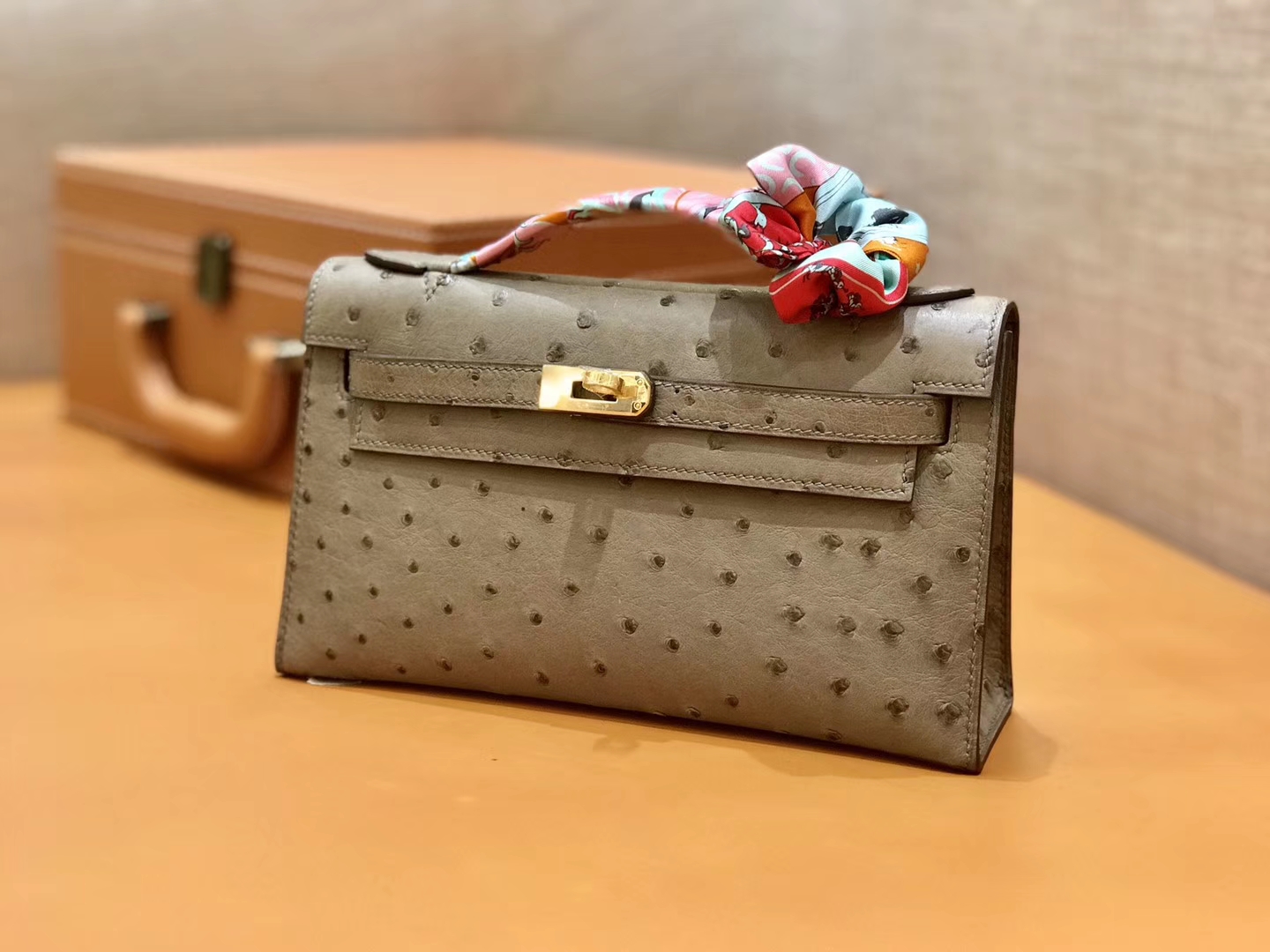 Hermès（爱马仕）MiniKelly 迷你凯莉 大象灰 鸵鸟皮 1代 金扣 22cm