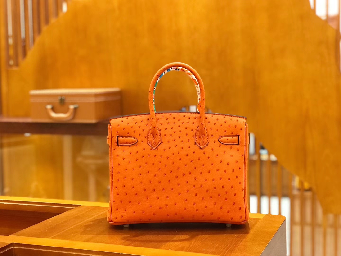 Hermès（爱马仕）Birkin 30cm 经典橙 鸵鸟皮 全手工缝制