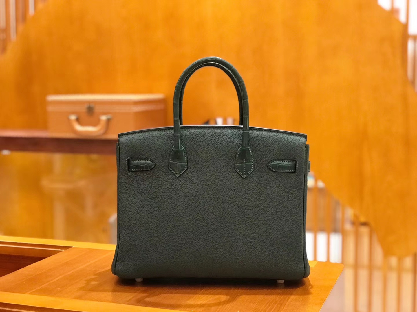 Hermès（爱马仕）Birkin 30cm Touch 松柏绿 鳄鱼皮拼牛皮 全手工缝制