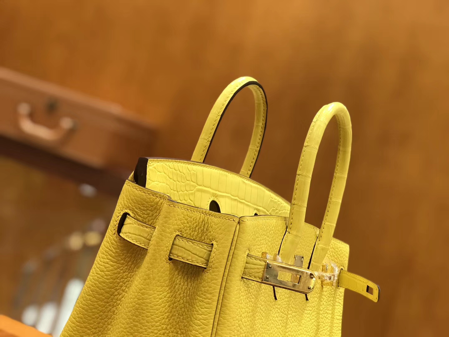 Hermès（爱马仕）Birkin Touch 25cm 那不勒斯黄 鳄鱼皮拼牛皮 全手工缝制