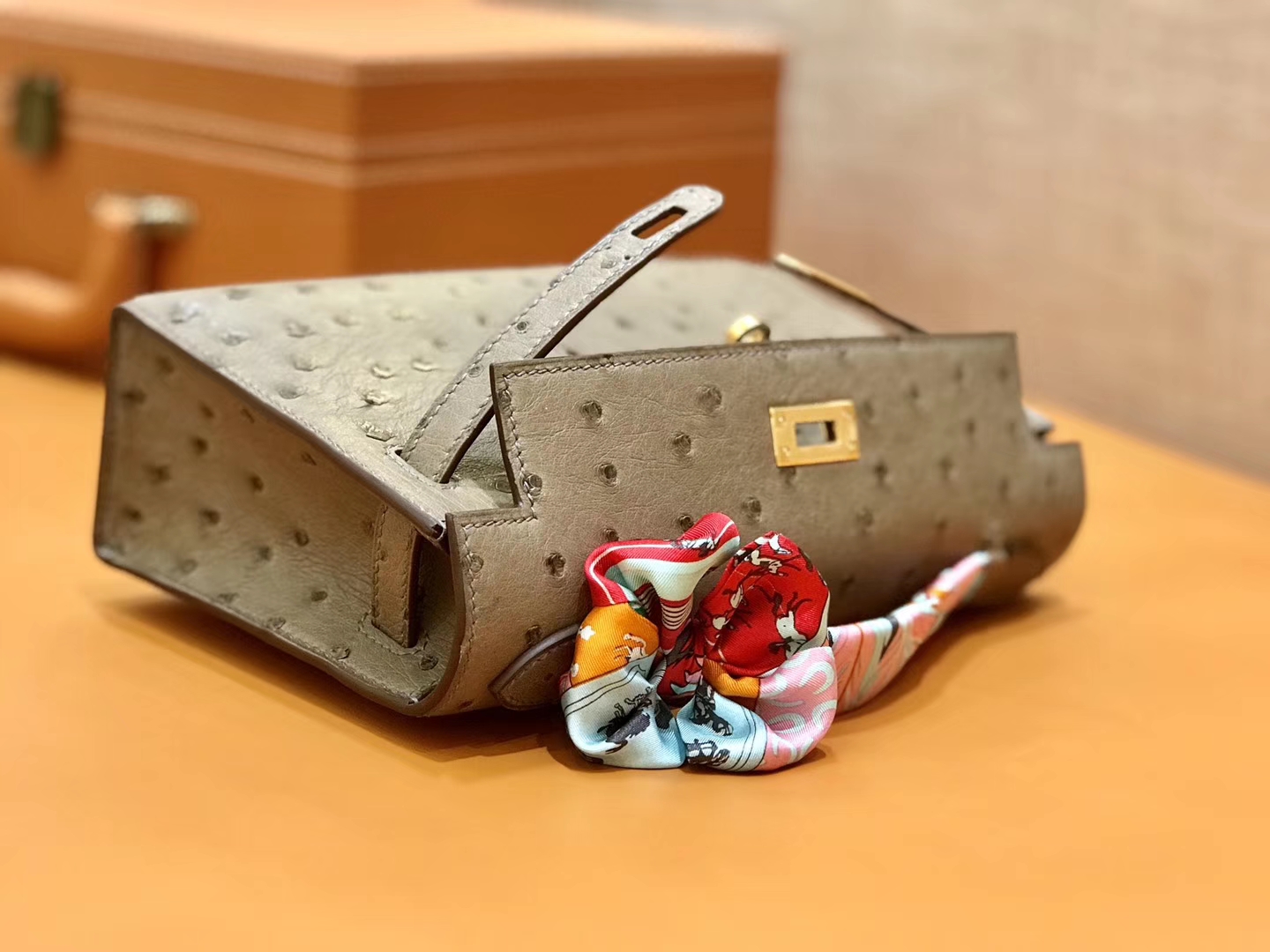 Hermès（爱马仕）MiniKelly 迷你凯莉 大象灰 鸵鸟皮 1代 金扣 22cm