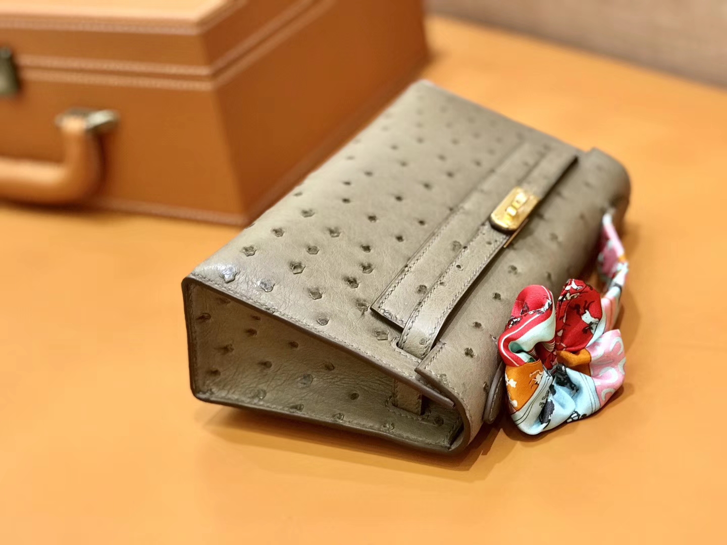Hermès（爱马仕）MiniKelly 迷你凯莉 大象灰 鸵鸟皮 1代 金扣 22cm