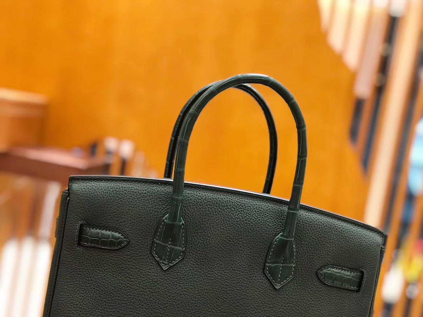 Hermès（爱马仕）Birkin 30cm Touch 松柏绿 鳄鱼皮拼牛皮 全手工缝制