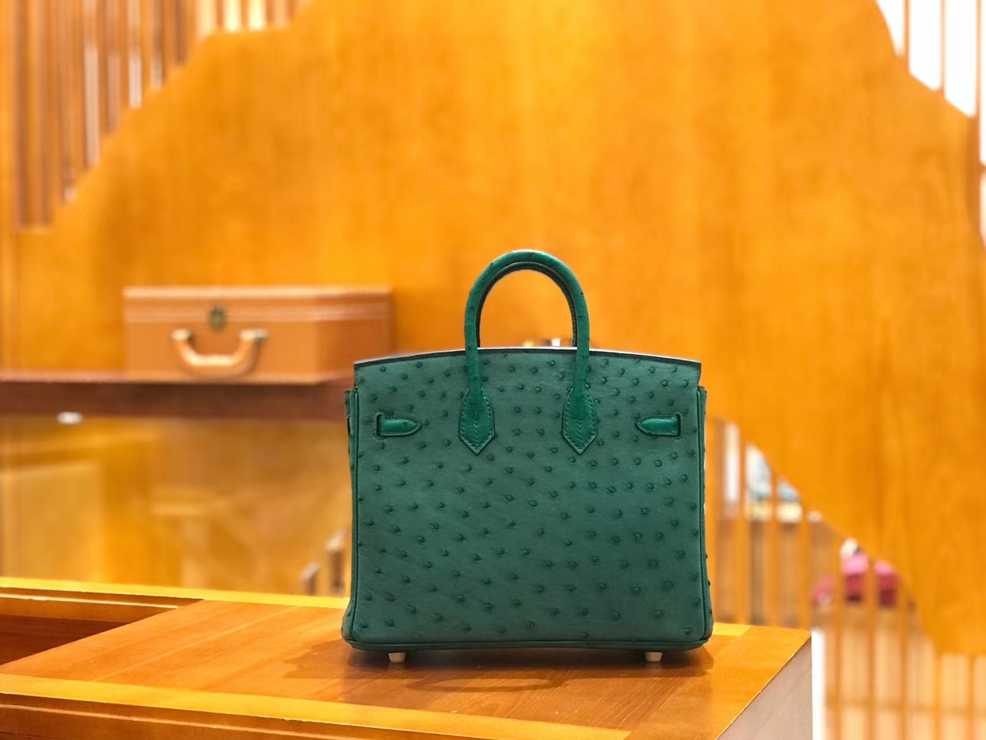 Hermès（爱马仕）Birkin 25cm 缇香绿拼墨绿 鸵鸟皮 全手工缝制