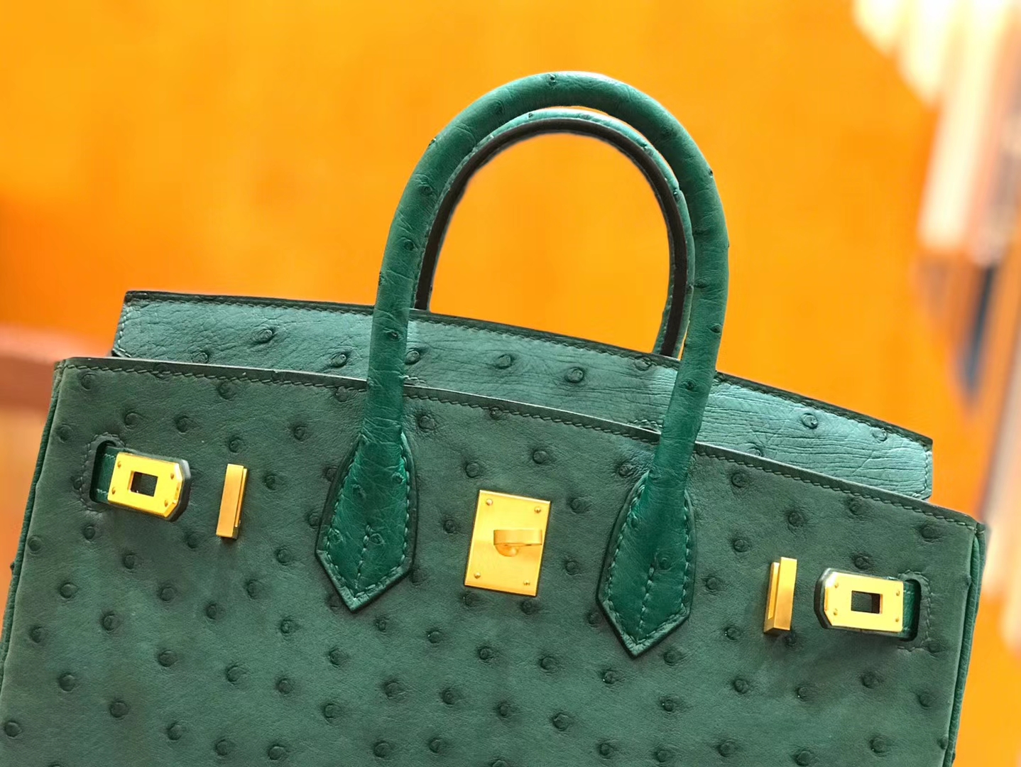 Hermès（爱马仕）Birkin 25cm 缇香绿拼墨绿 鸵鸟皮 全手工缝制