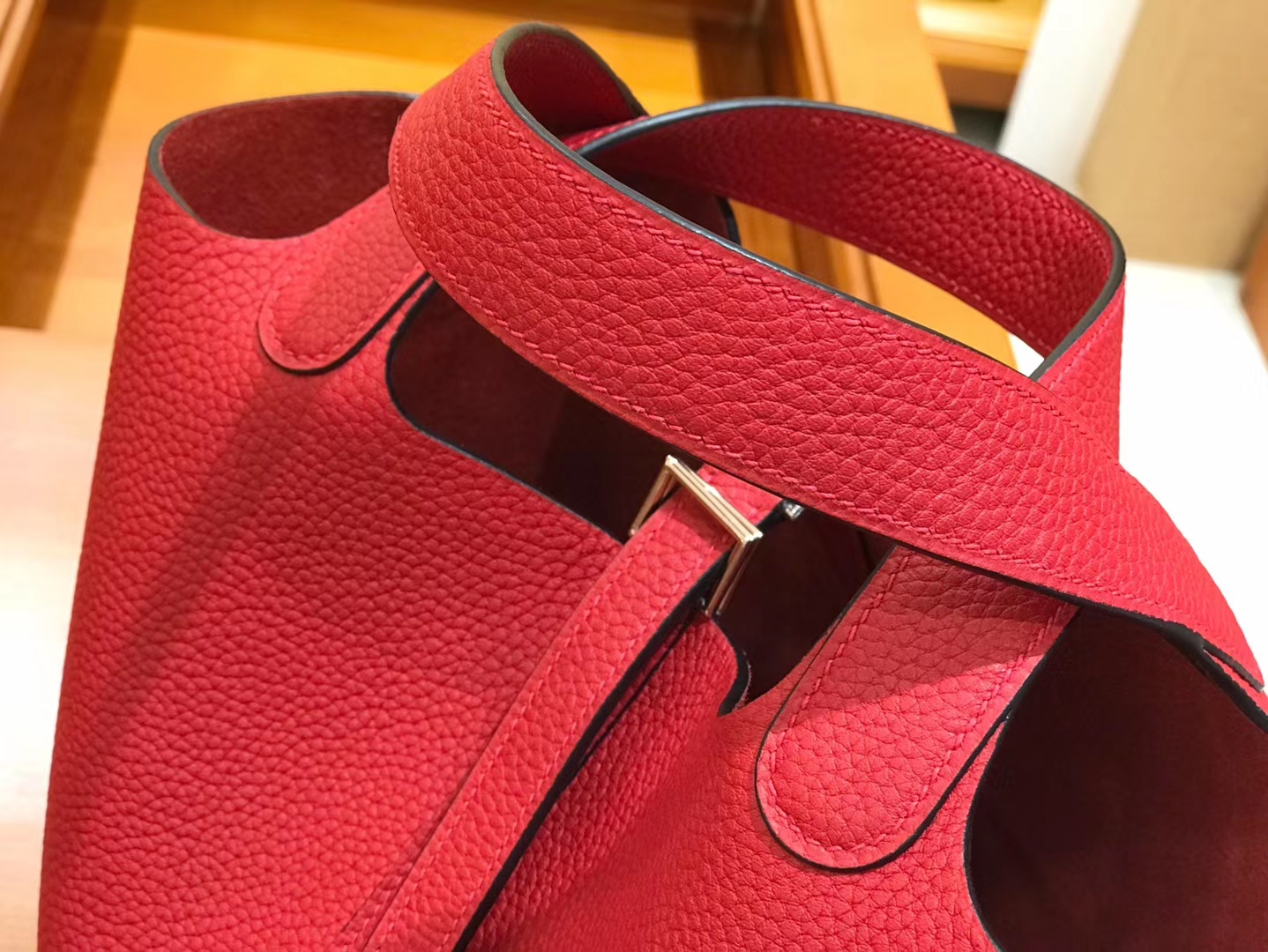 Hermès（爱马仕）Piction 18cm 大红色 银扣 Togo小牛皮 全手工缝制