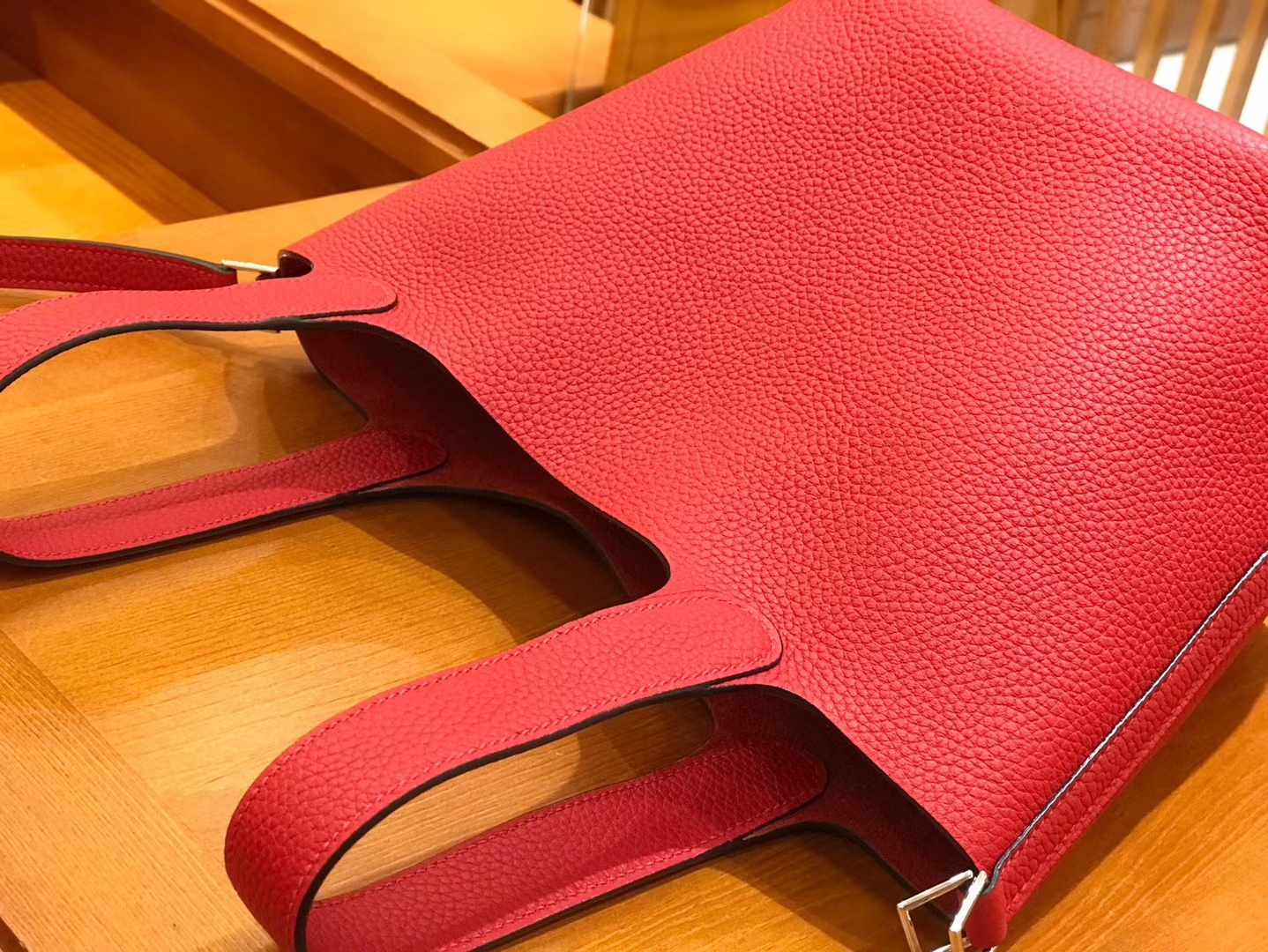 Hermès（爱马仕）Piction 18cm 大红色 银扣 Togo小牛皮 全手工缝制