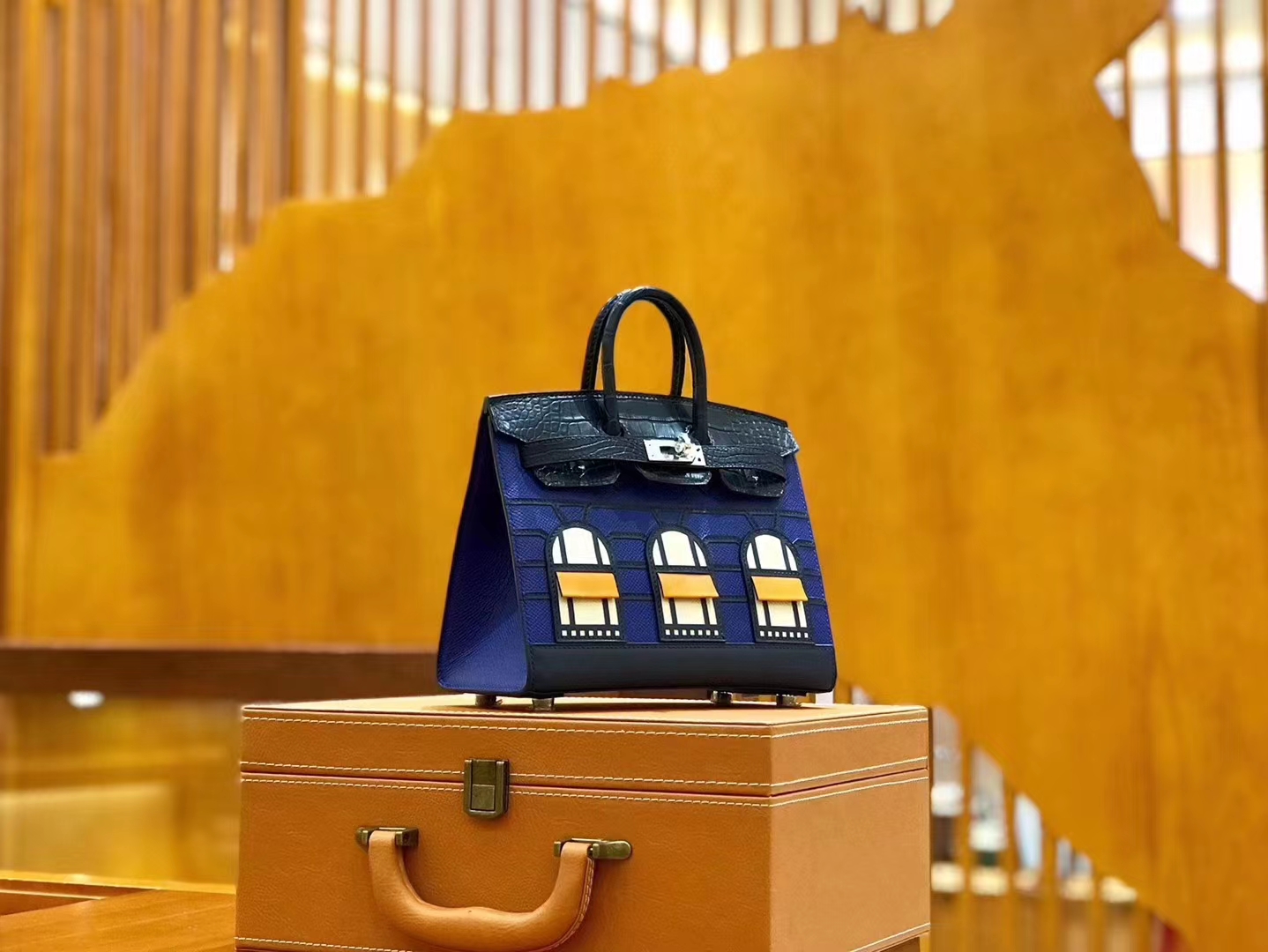 Hermès（爱马仕）Birkin 20cm 限量版小房子 宝蓝色 Epsom拼鳄鱼皮 顶级全手缝工序