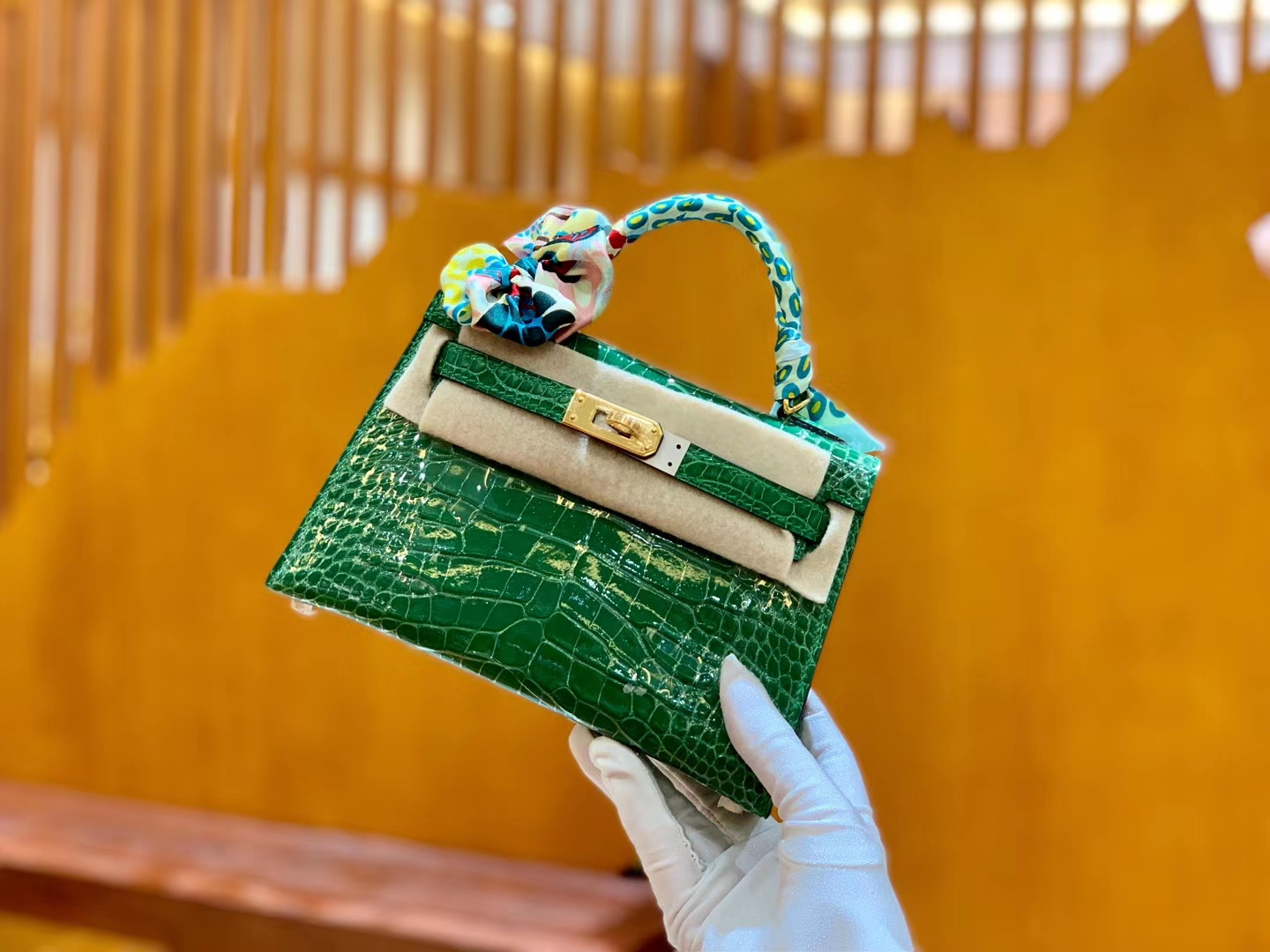 Hermès（爱马仕）迷你 2代 19cm 美洲鳄鱼 仙人掌绿 金扣 全手工缝制 新增现货