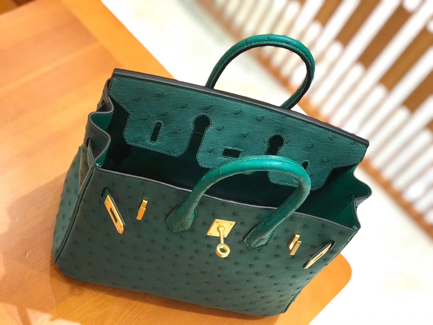 Hermès（爱马仕）Birkin 25cm 缇香绿拼墨绿 鸵鸟皮 全手工缝制