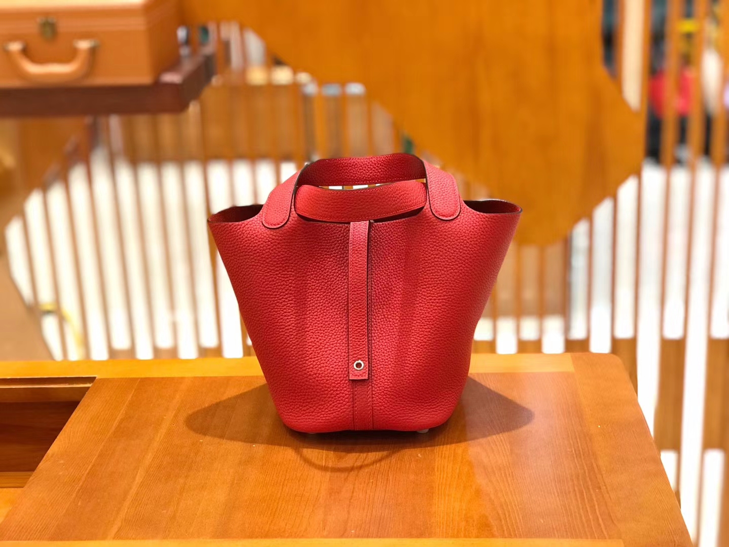 Hermès（爱马仕）Piction 18cm 大红色 银扣 Togo小牛皮 全手工缝制