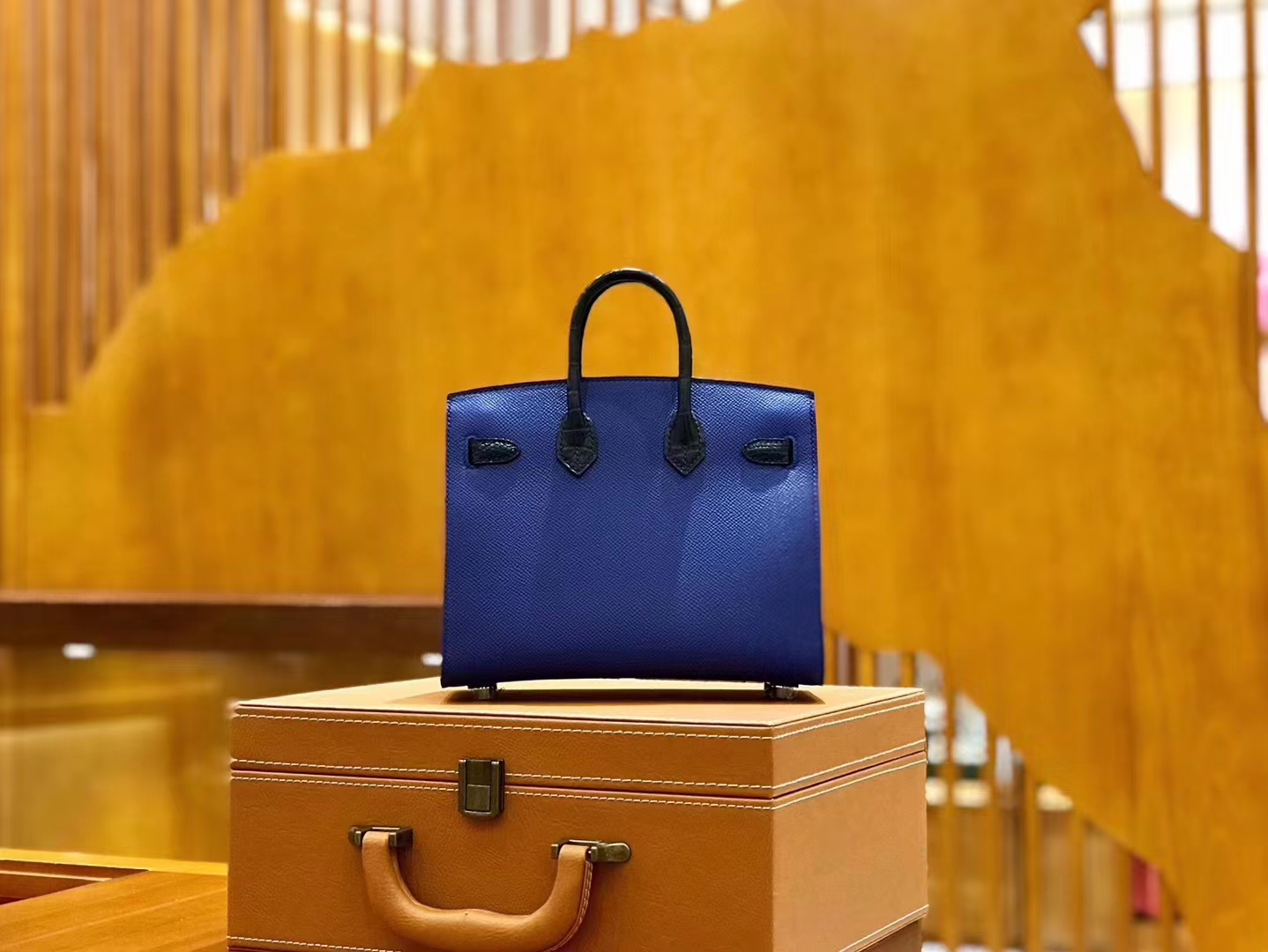Hermès（爱马仕）Birkin 20cm 限量版小房子 宝蓝色 Epsom拼鳄鱼皮 顶级全手缝工序