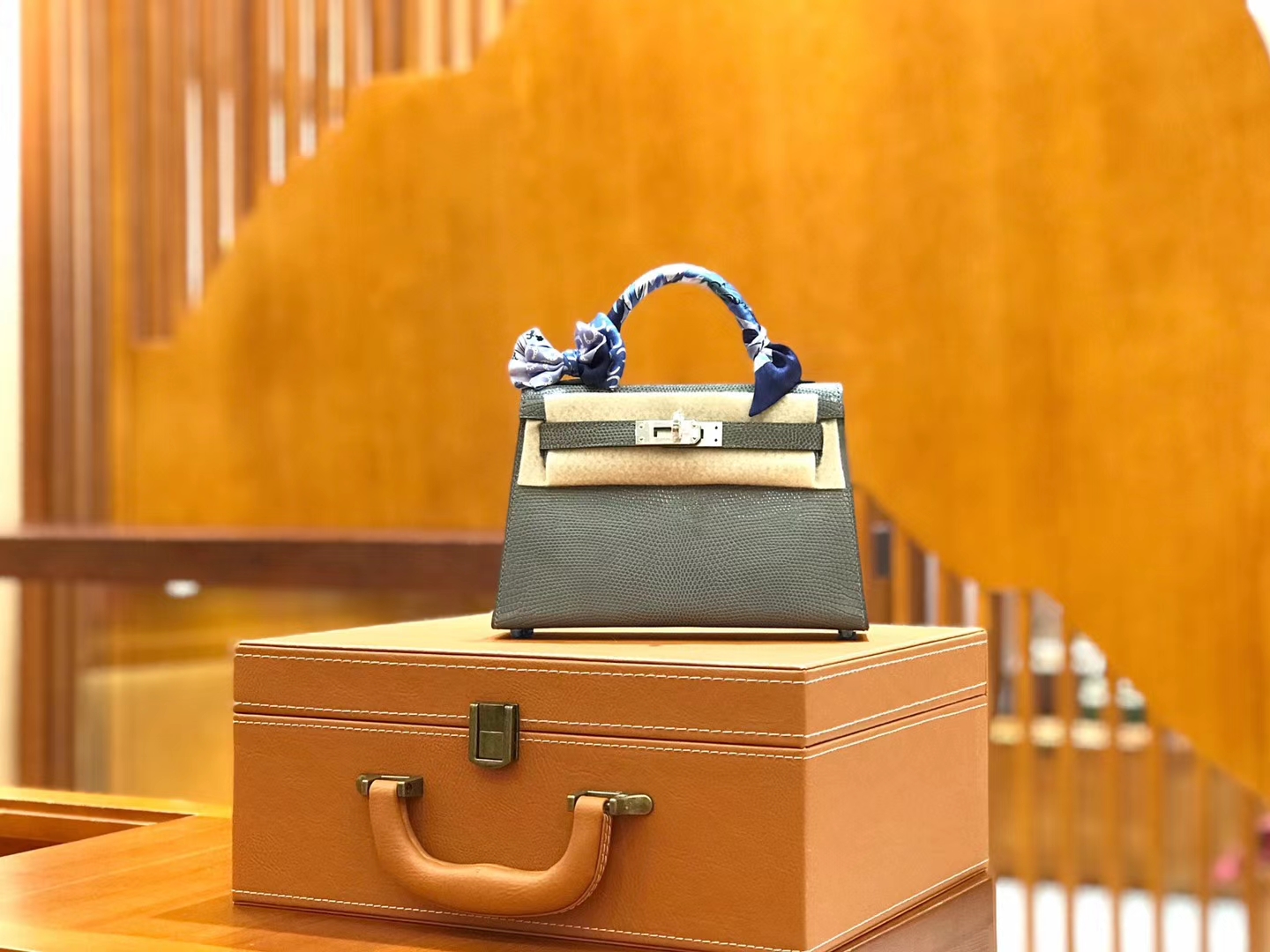 Hermès（爱马仕）mini 2代 19cm 南非野生蜥蜴皮 铁灰 杏仁绿 银扣 新增现货