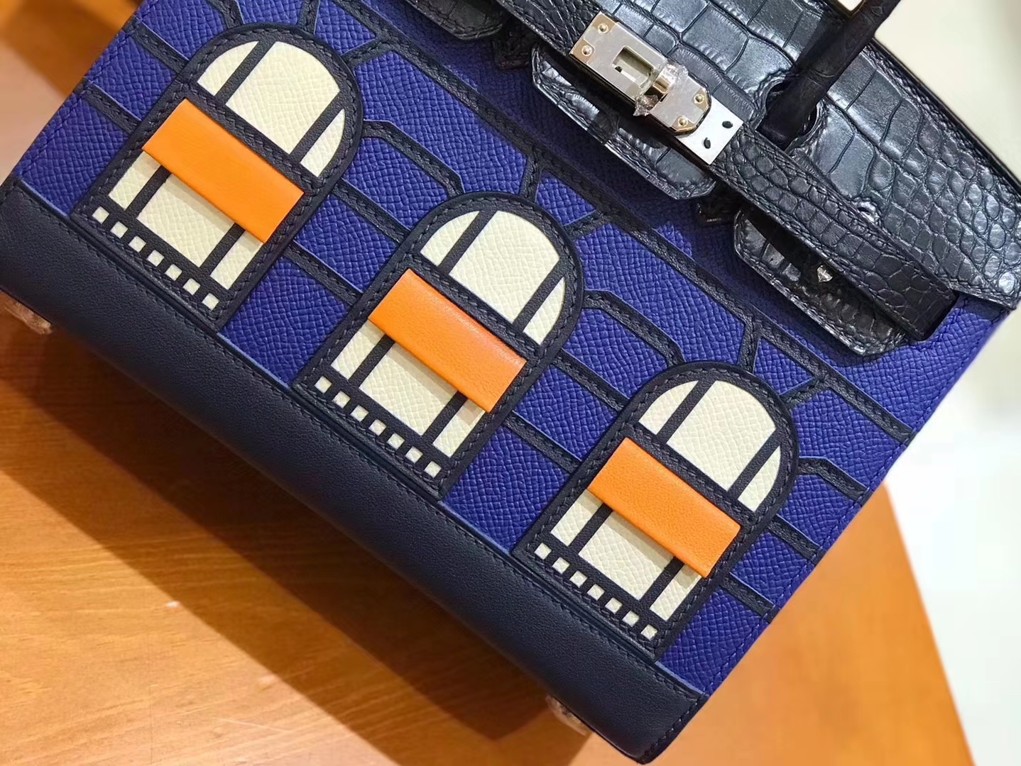 Hermès（爱马仕）Birkin 20cm 限量版小房子 宝蓝色 Epsom拼鳄鱼皮 顶级全手缝工序
