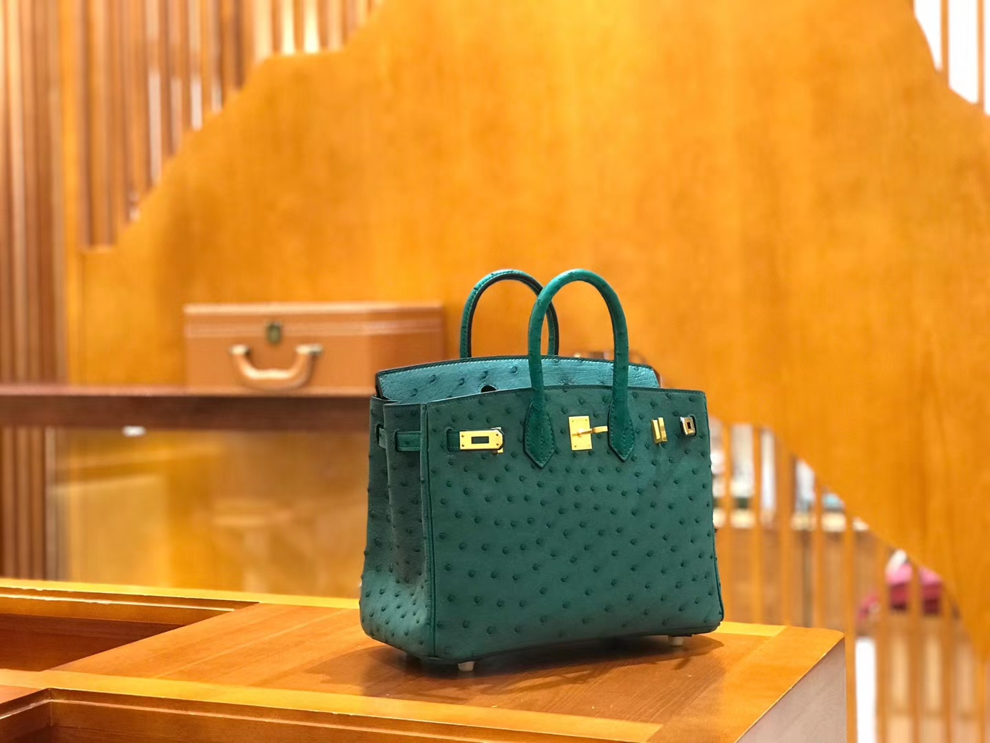 Hermès（爱马仕）Birkin 25cm 缇香绿拼墨绿 鸵鸟皮 全手工缝制