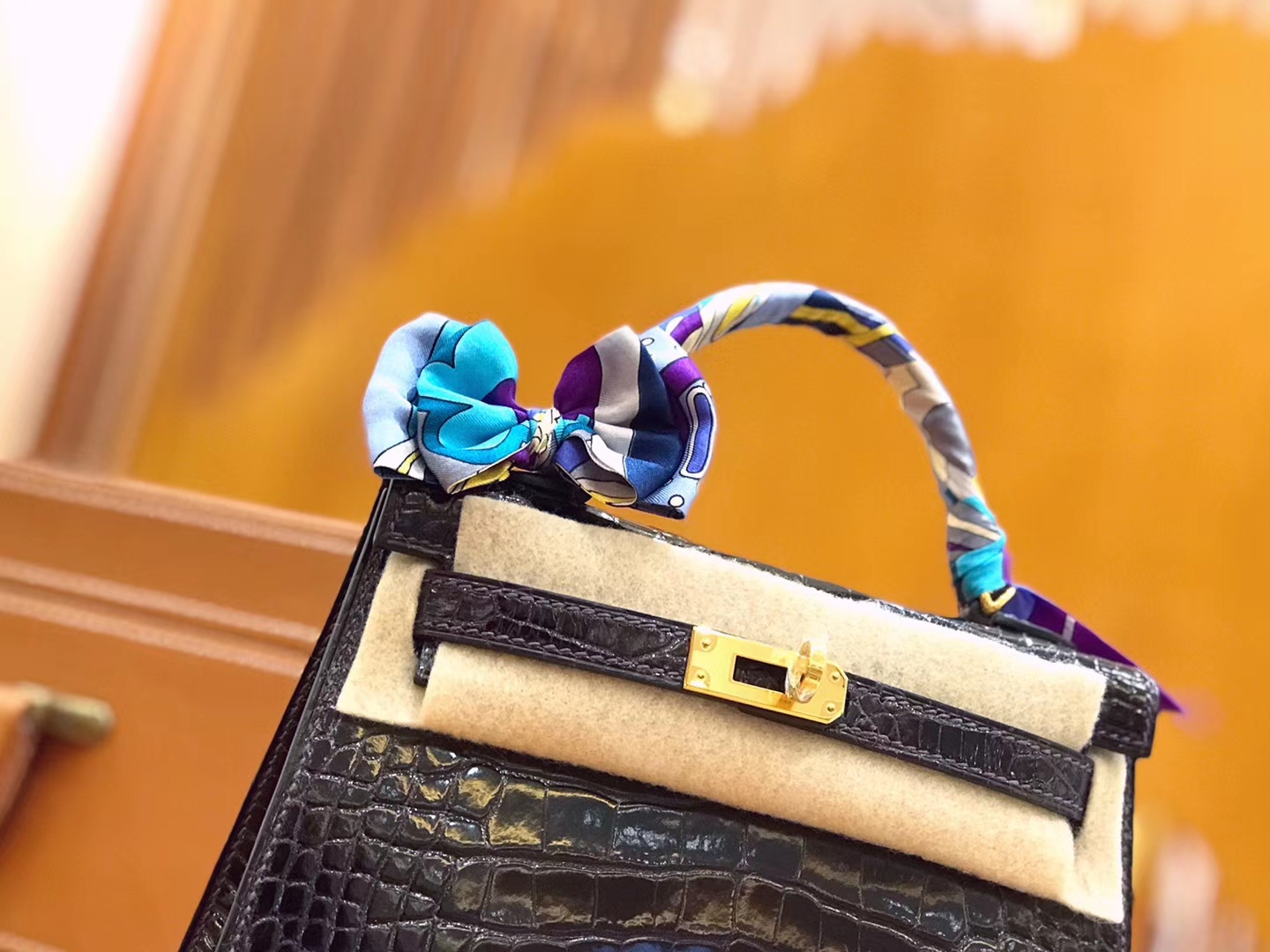 Hermès（爱马仕）迷你 2代 19cm 美洲鳄鱼 茄子紫 全手工缝制 新增现货
