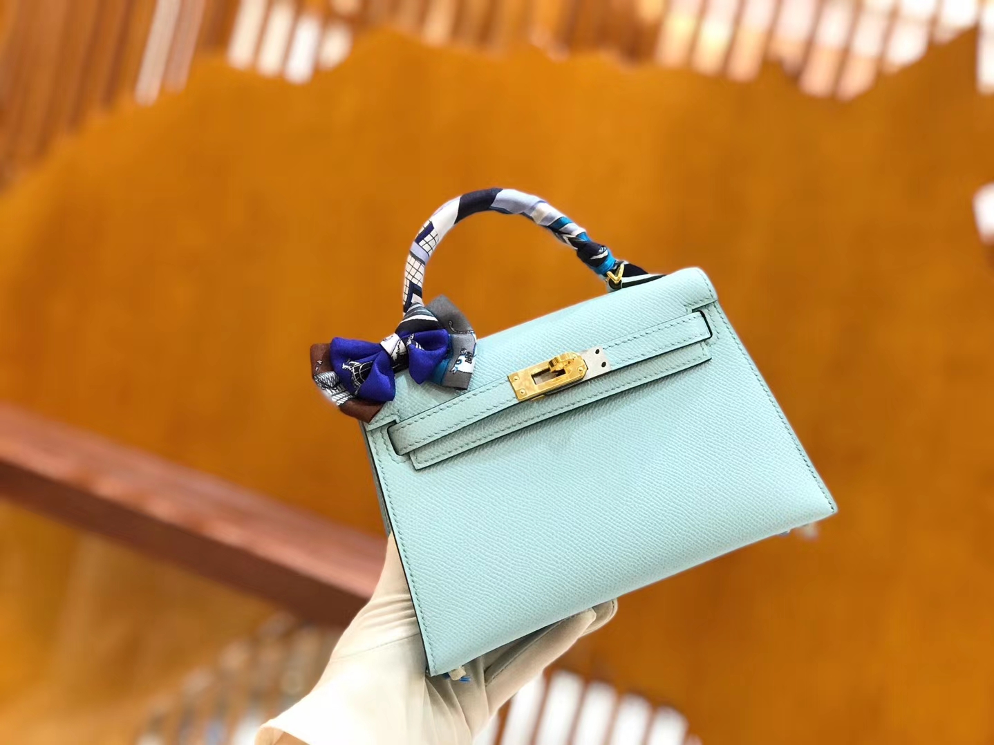 Hermès（爱马仕）Mini Kelly 19cm 微风蓝 金扣 新增现货