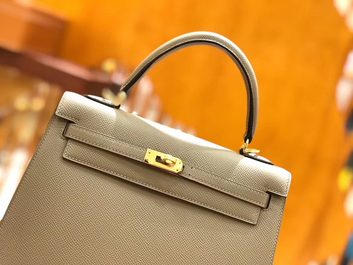 Hermès（爱马仕）Kelly 25cm 银河灰 金扣 掌纹牛皮 全手工缝制