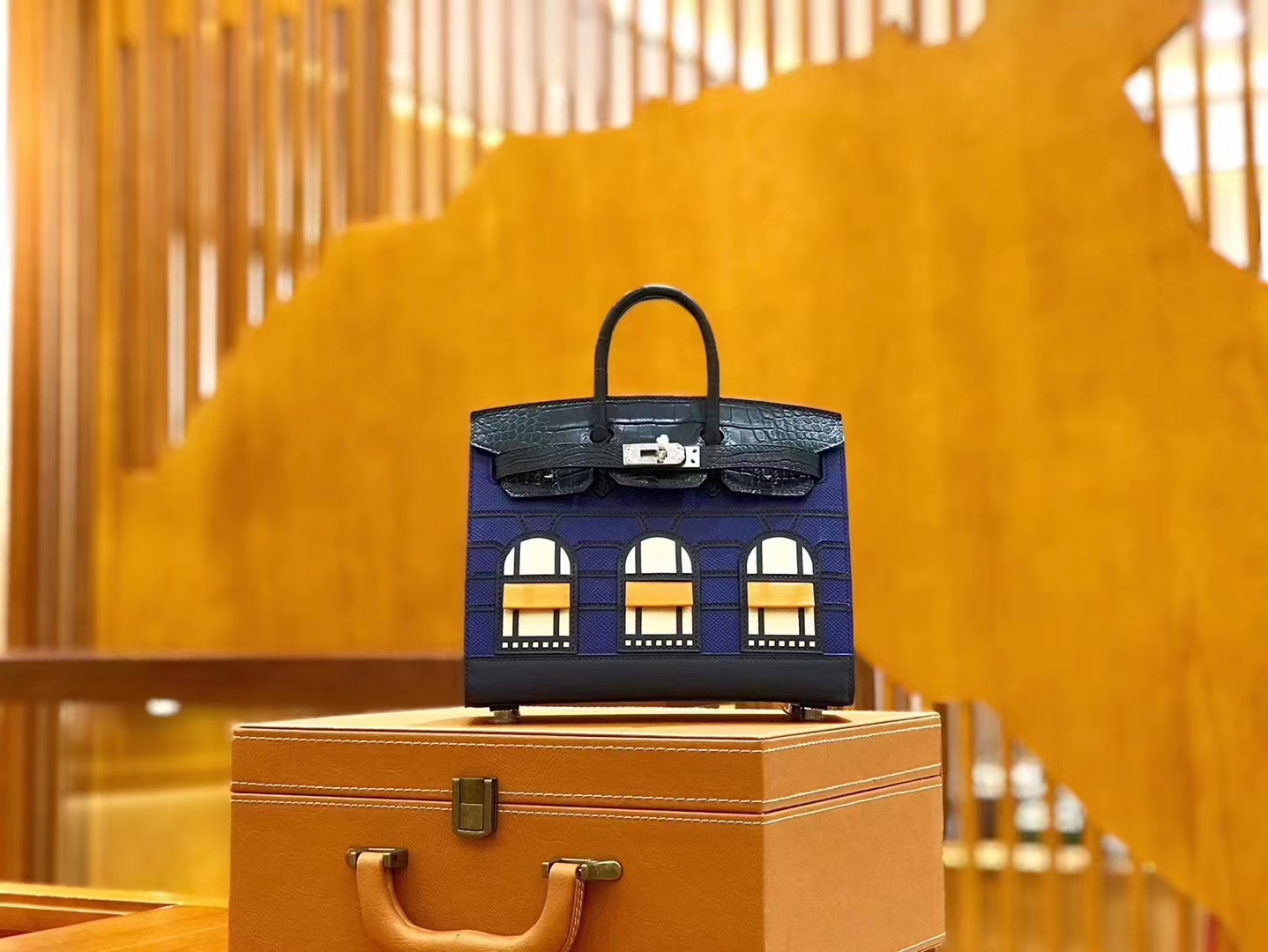 Hermès（爱马仕）Birkin 20cm 限量版小房子 宝蓝色 Epsom拼鳄鱼皮 顶级全手缝工序