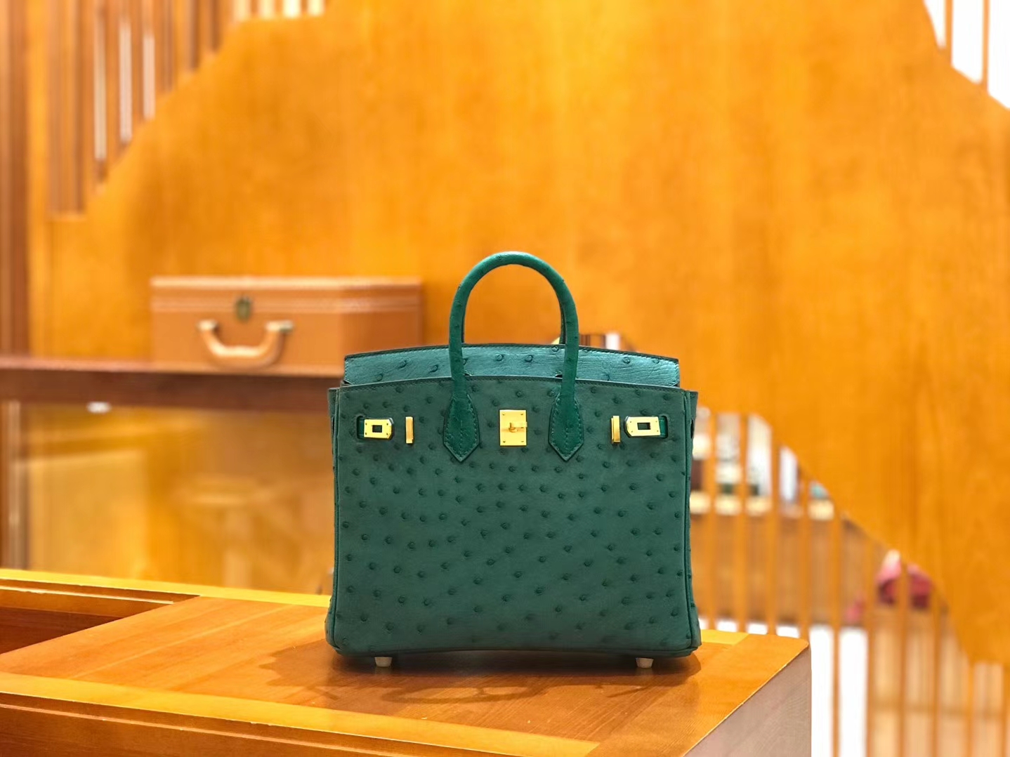 Hermès（爱马仕）Birkin 25cm 缇香绿拼墨绿 鸵鸟皮 全手工缝制