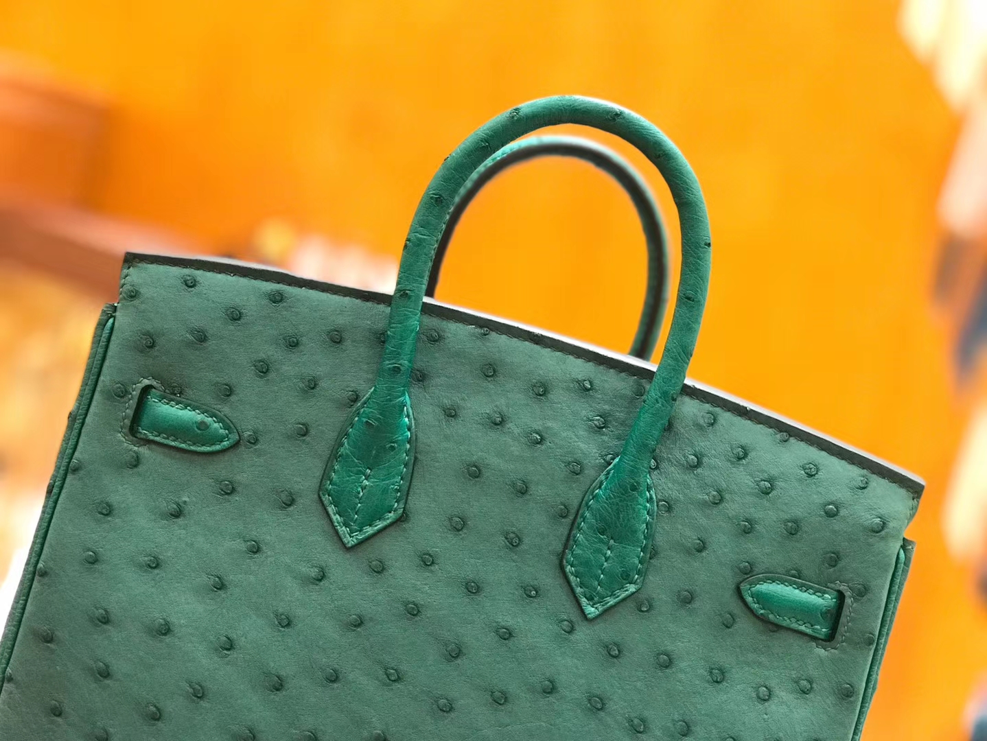 Hermès（爱马仕）Birkin 25cm 缇香绿拼墨绿 鸵鸟皮 全手工缝制