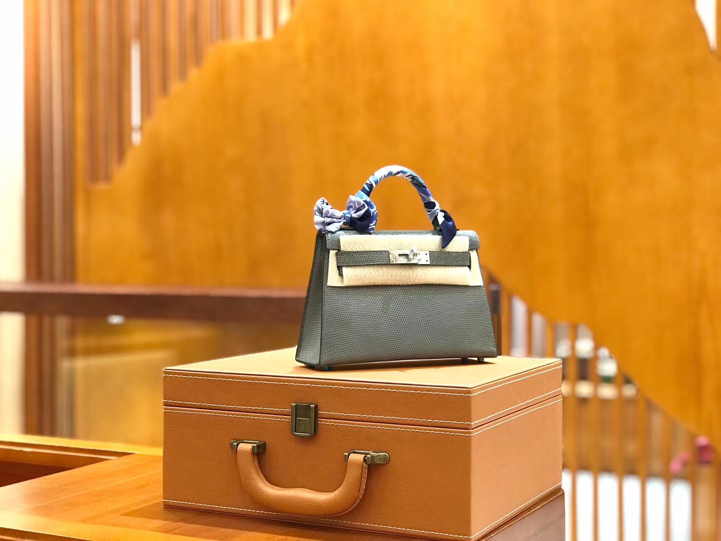 Hermès（爱马仕）mini 2代 19cm 南非野生蜥蜴皮 铁灰 杏仁绿 银扣 新增现货