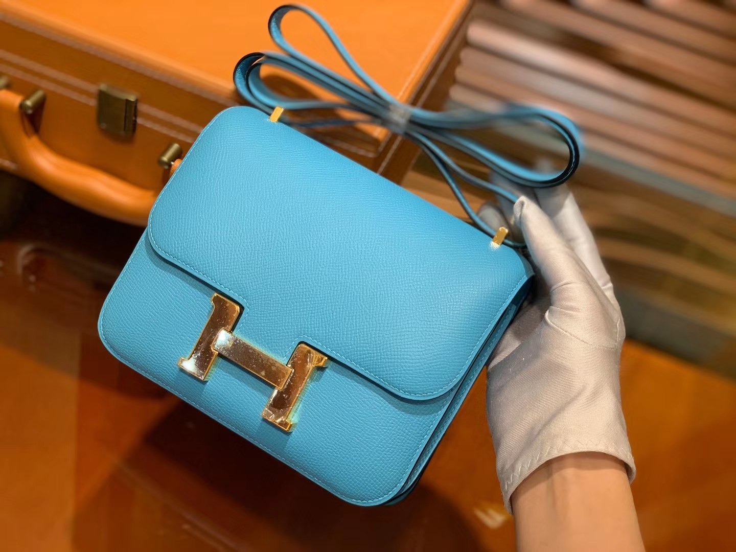 Hermès（爱马仕）Constance 18cm 北方蓝 银扣 掌纹牛皮 全手工缝制 现货