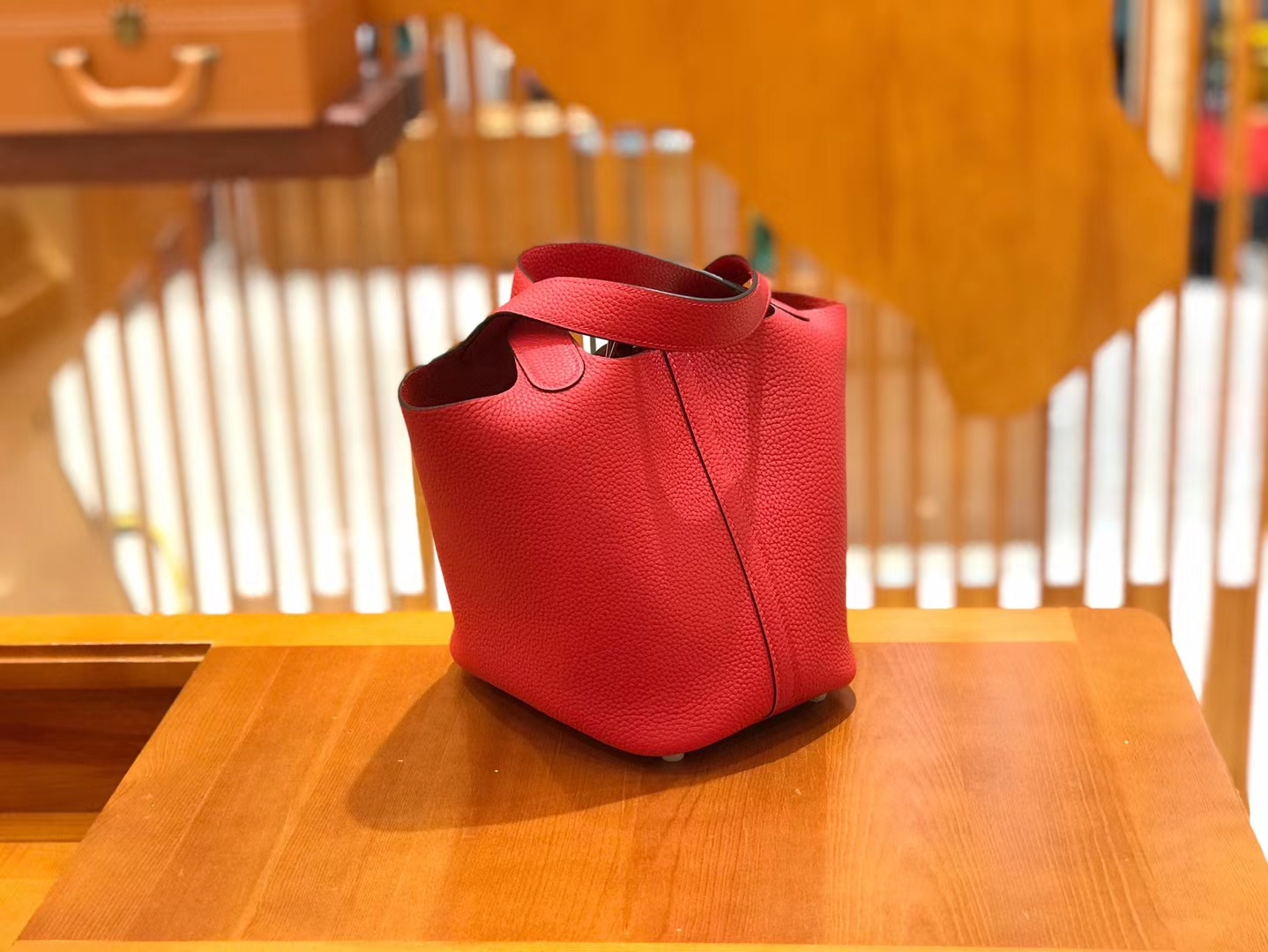 Hermès（爱马仕）Piction 18cm 大红色 银扣 Togo小牛皮 全手工缝制