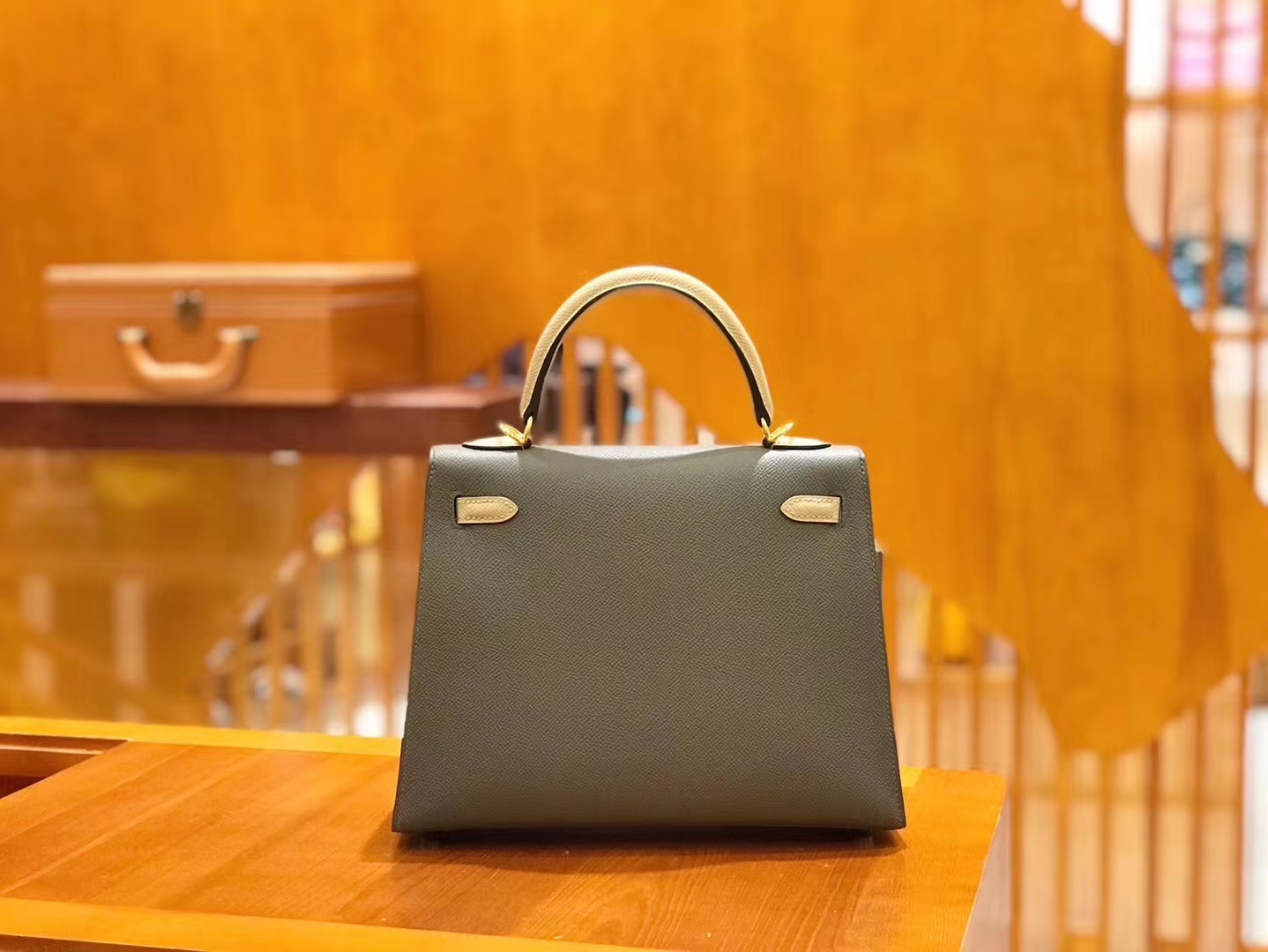 Hermès（爱马仕）Kelly 25cm 锡器灰拼斑鸠灰 掌纹小牛皮 金扣 原版蜜蜡线 顶级手工缝制