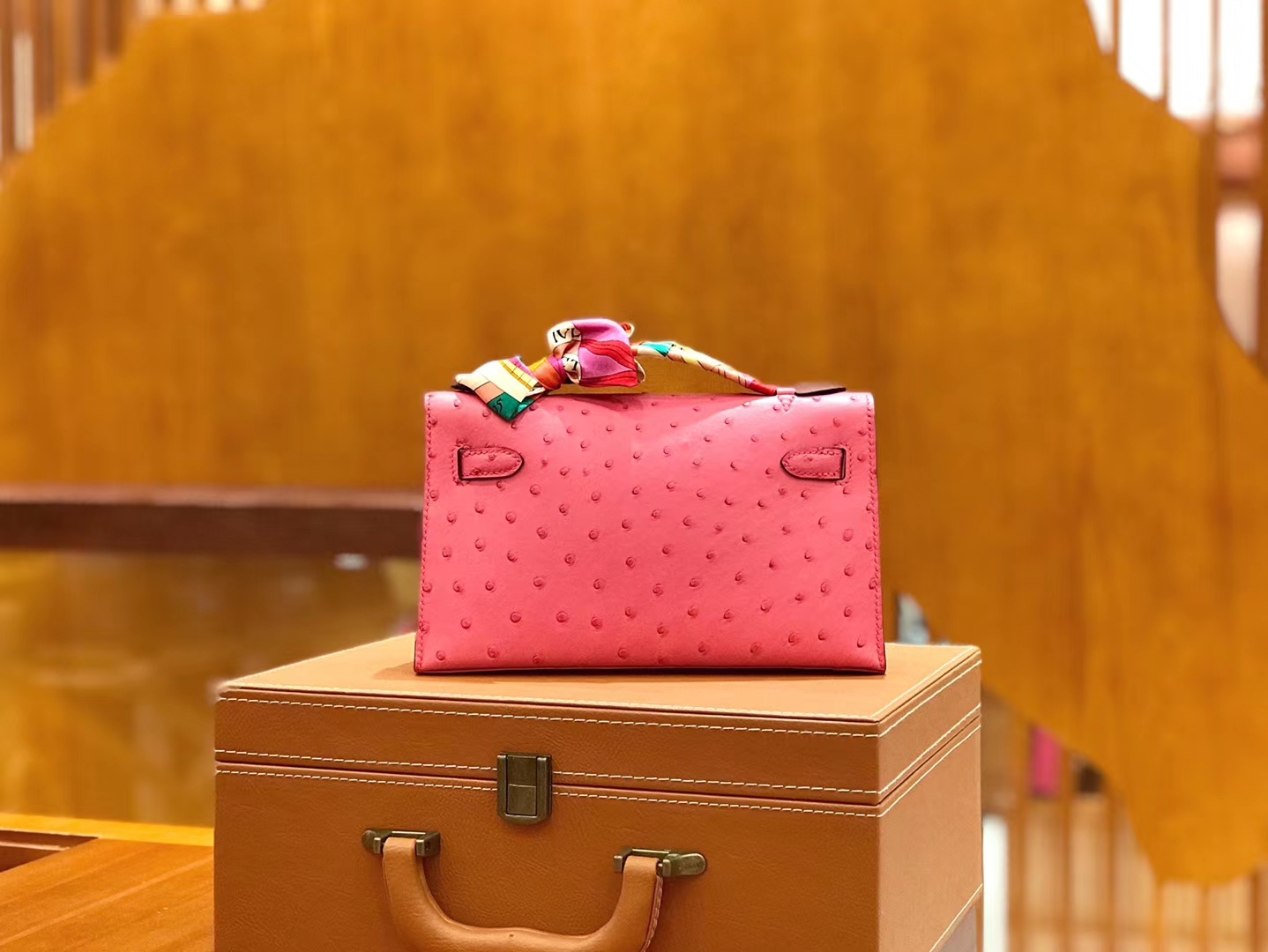Hermès（爱马仕）Mini kelly 22cm 南非kk级鸵鸟皮 樱花粉 银扣 原版蜜蜡线 顶级手工缝制