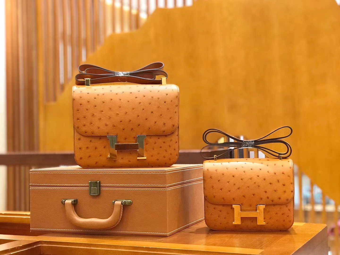 Hermès（爱马仕）Constance 23cm 金棕色 南非KK级鸵鸟皮 金扣 原版蜜蜡线 顶级手缝