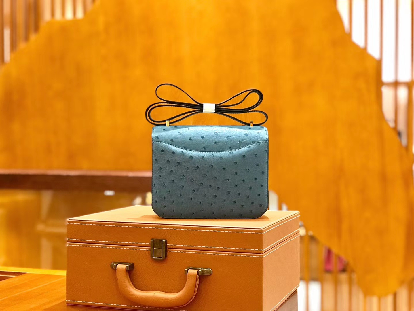 Hermès（爱马仕）Constance 18cm 牛仔蓝 南非KK级鸵鸟皮 金扣 原版蜜蜡线 顶级手缝