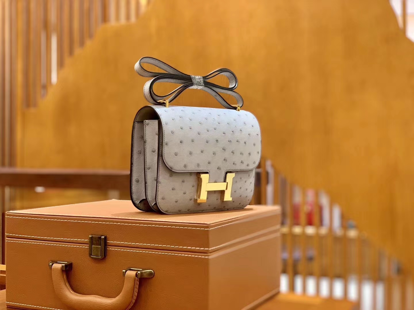 Hermès（爱马仕）Constance 18cm 冰川蓝 南非KK级鸵鸟皮 金扣 原版蜜蜡线 顶级手缝