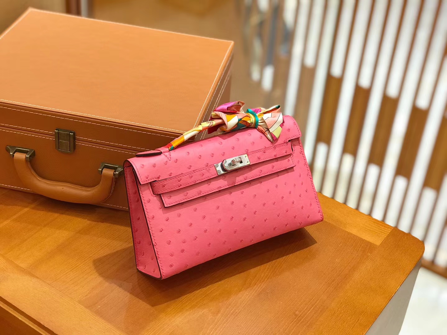Hermès（爱马仕）Mini kelly 22cm 南非kk级鸵鸟皮 樱花粉 银扣 原版蜜蜡线 顶级手工缝制