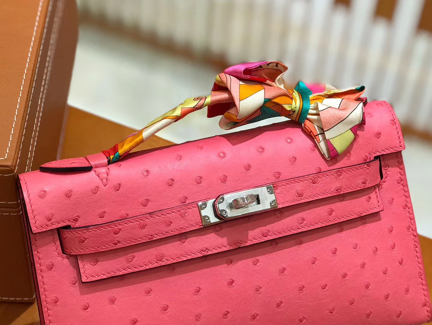 Hermès（爱马仕）Mini kelly 22cm 南非kk级鸵鸟皮 樱花粉 银扣 原版蜜蜡线 顶级手工缝制