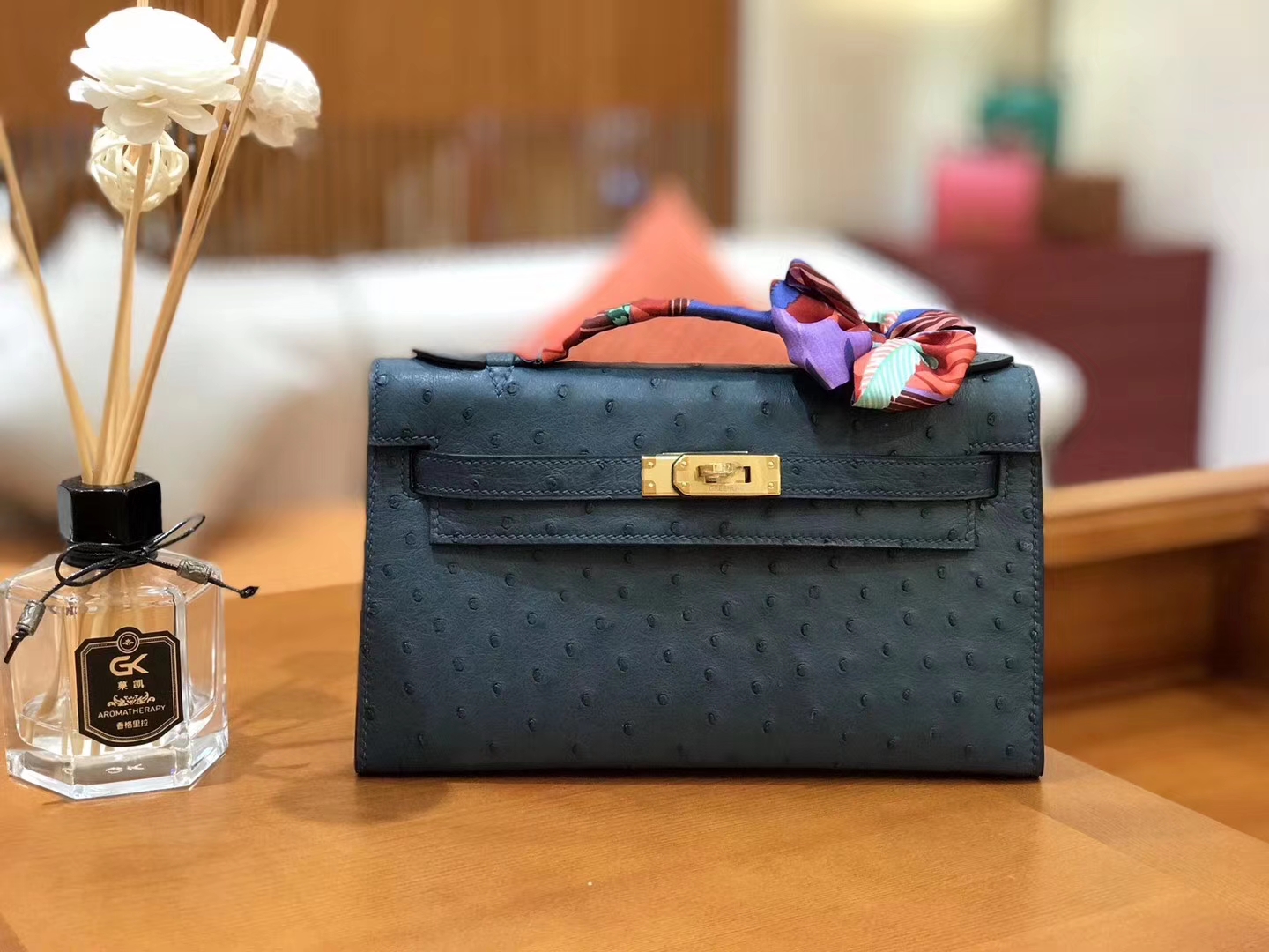 Hermès（爱马仕）Mini kelly 22cm 南非kk级鸵鸟皮 靛蓝色 原版蜜蜡线 顶级手工缝制