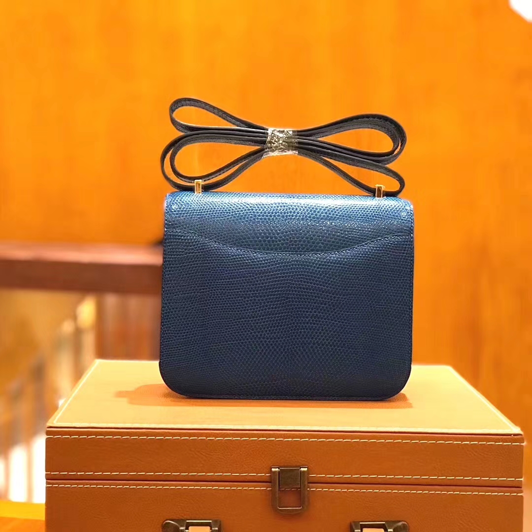 Hermès（爱马仕）Constance 18cm 坦桑尼亚蓝 南非野生蜥蜴皮 金扣 原版蜜蜡线 顶级手缝