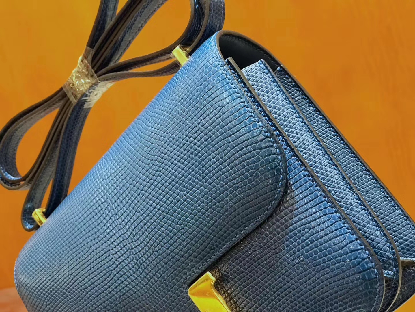 Hermès（爱马仕）Constance 18cm 坦桑尼亚蓝 南非野生蜥蜴皮 金扣 原版蜜蜡线 顶级手缝