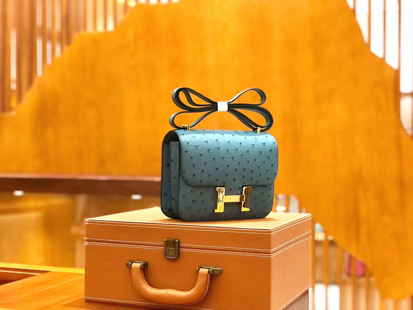 Hermès（爱马仕）Constance 18cm 牛仔蓝 南非KK级鸵鸟皮 金扣 原版蜜蜡线 顶级手缝