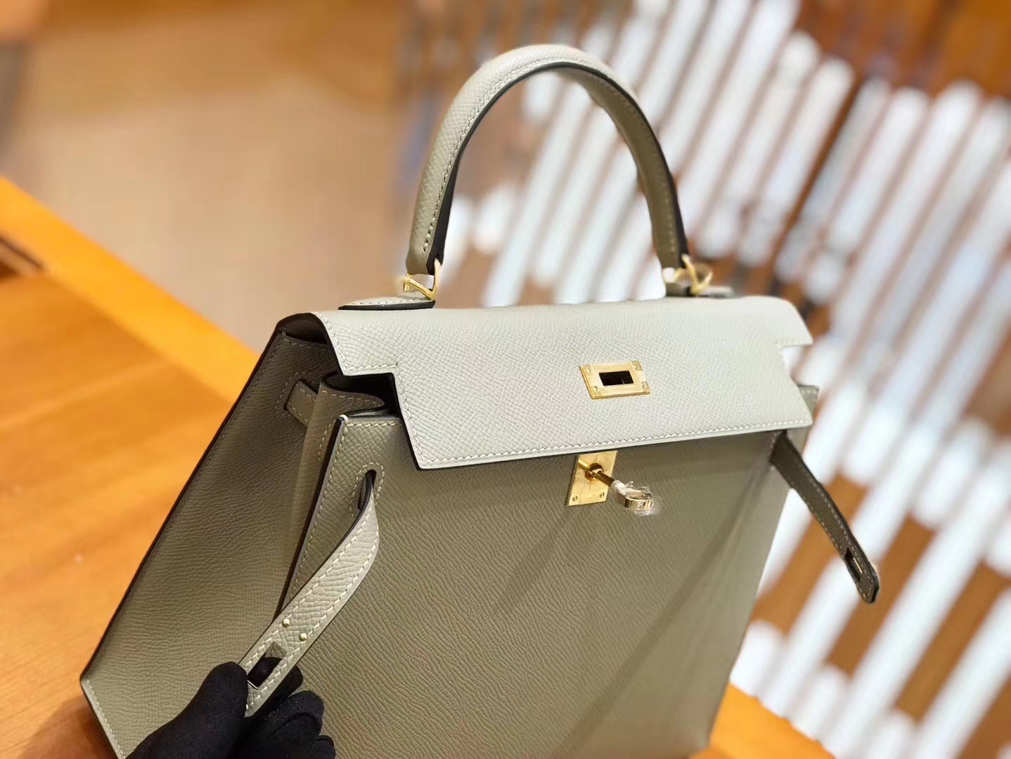 Hermès（爱马仕）Kelly 25cm 斑鸠灰 掌纹小牛皮 金扣 原版蜜蜡线 顶级手工缝制