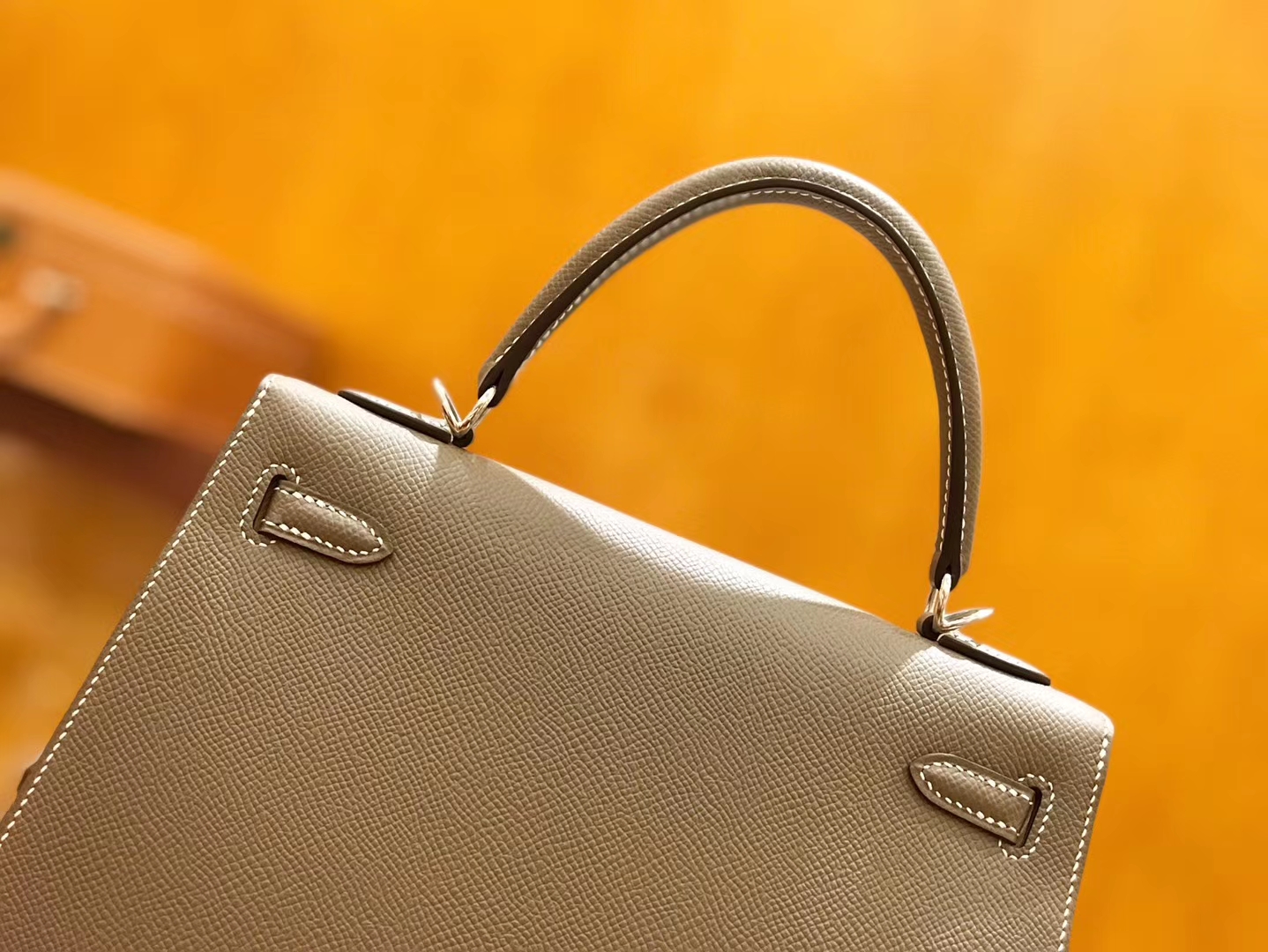 Hermès（爱马仕）Kelly 25cm 大象灰 掌纹小牛皮 银扣 原版蜜蜡线 顶级手工缝制