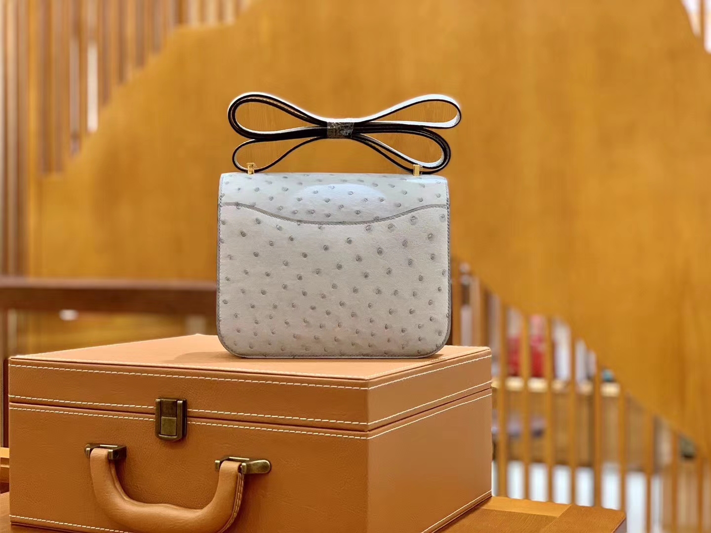 Hermès（爱马仕）Constance 18cm 冰川蓝 南非KK级鸵鸟皮 金扣 原版蜜蜡线 顶级手缝