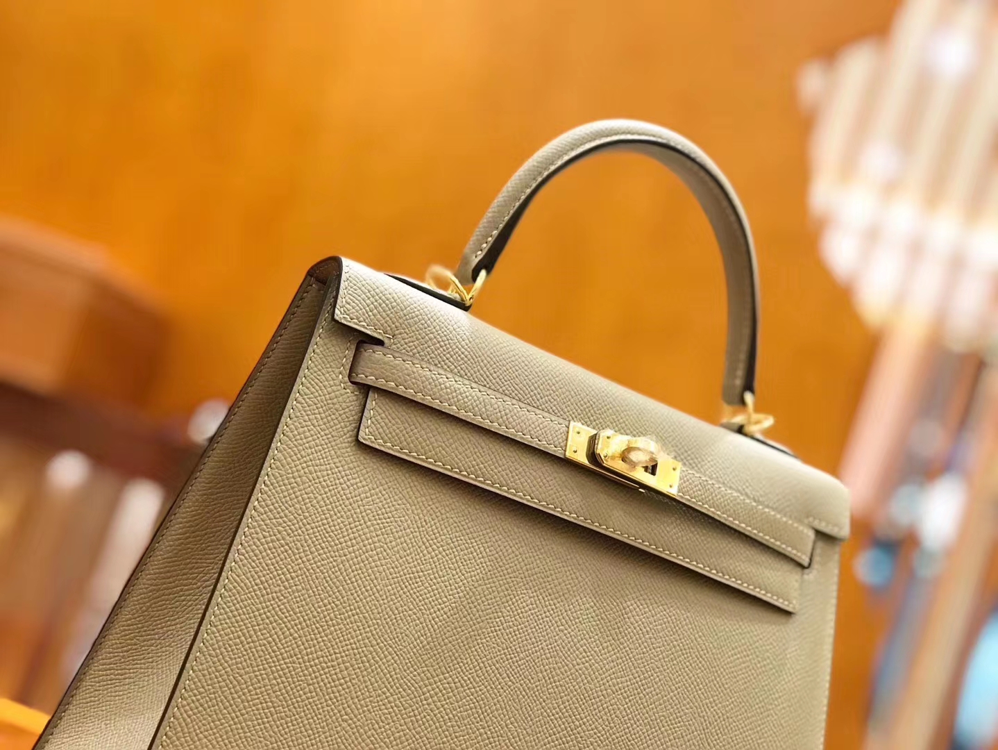 Hermès（爱马仕）Kelly 25cm 斑鸠灰 掌纹小牛皮 金扣 原版蜜蜡线 顶级手工缝制